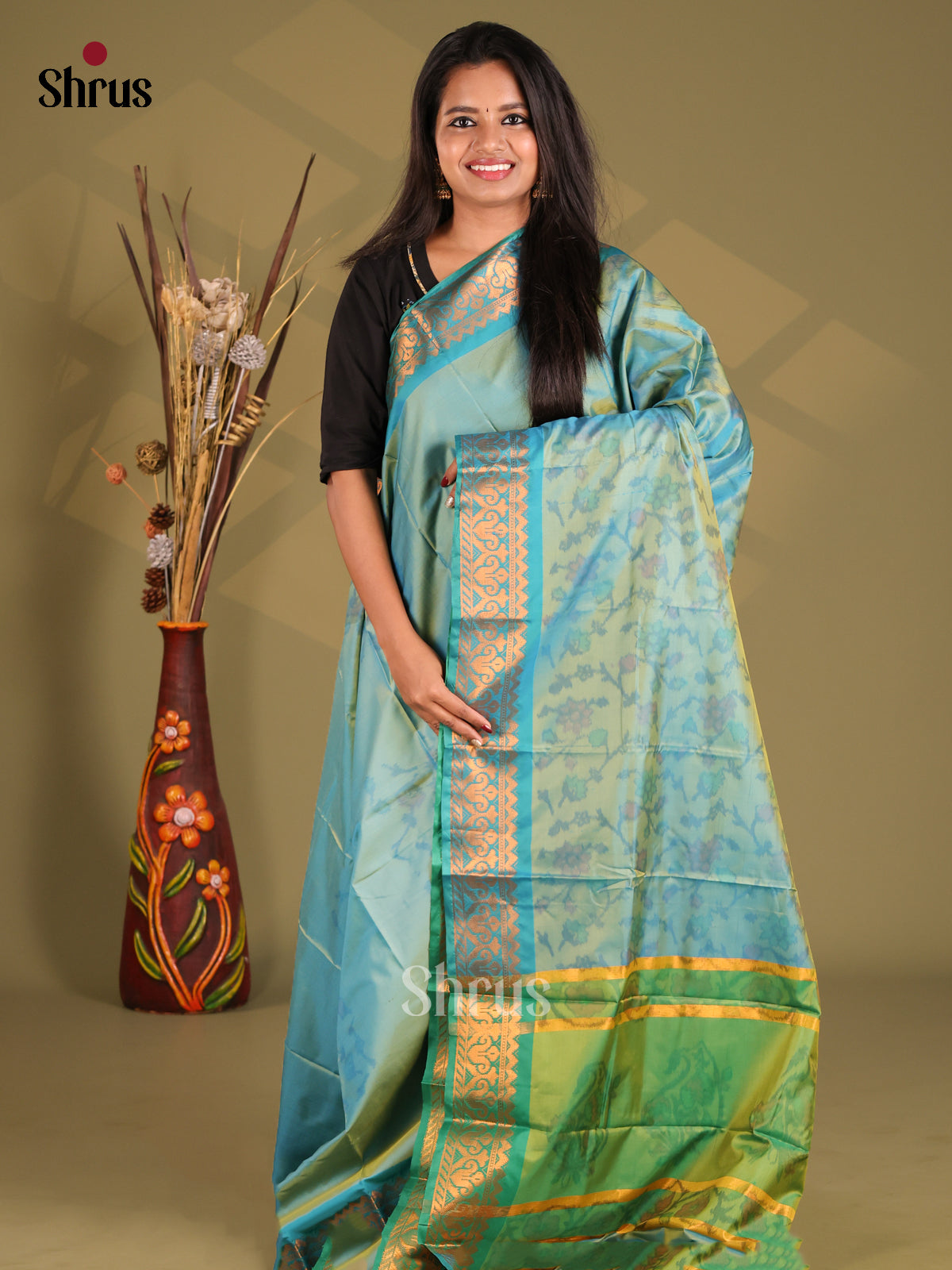 Blue & Green - Semi Pochampally Saree
