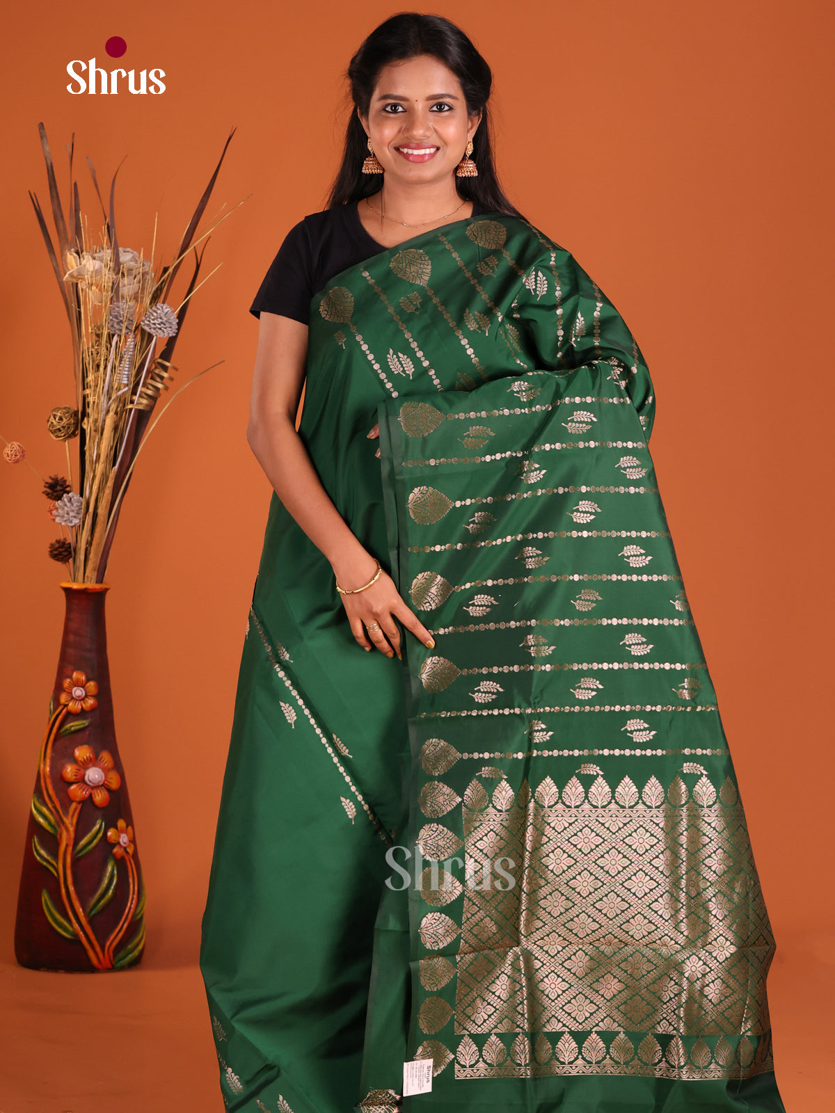 Green - Semi Softsilk Saree - Shop on Shrus.com
