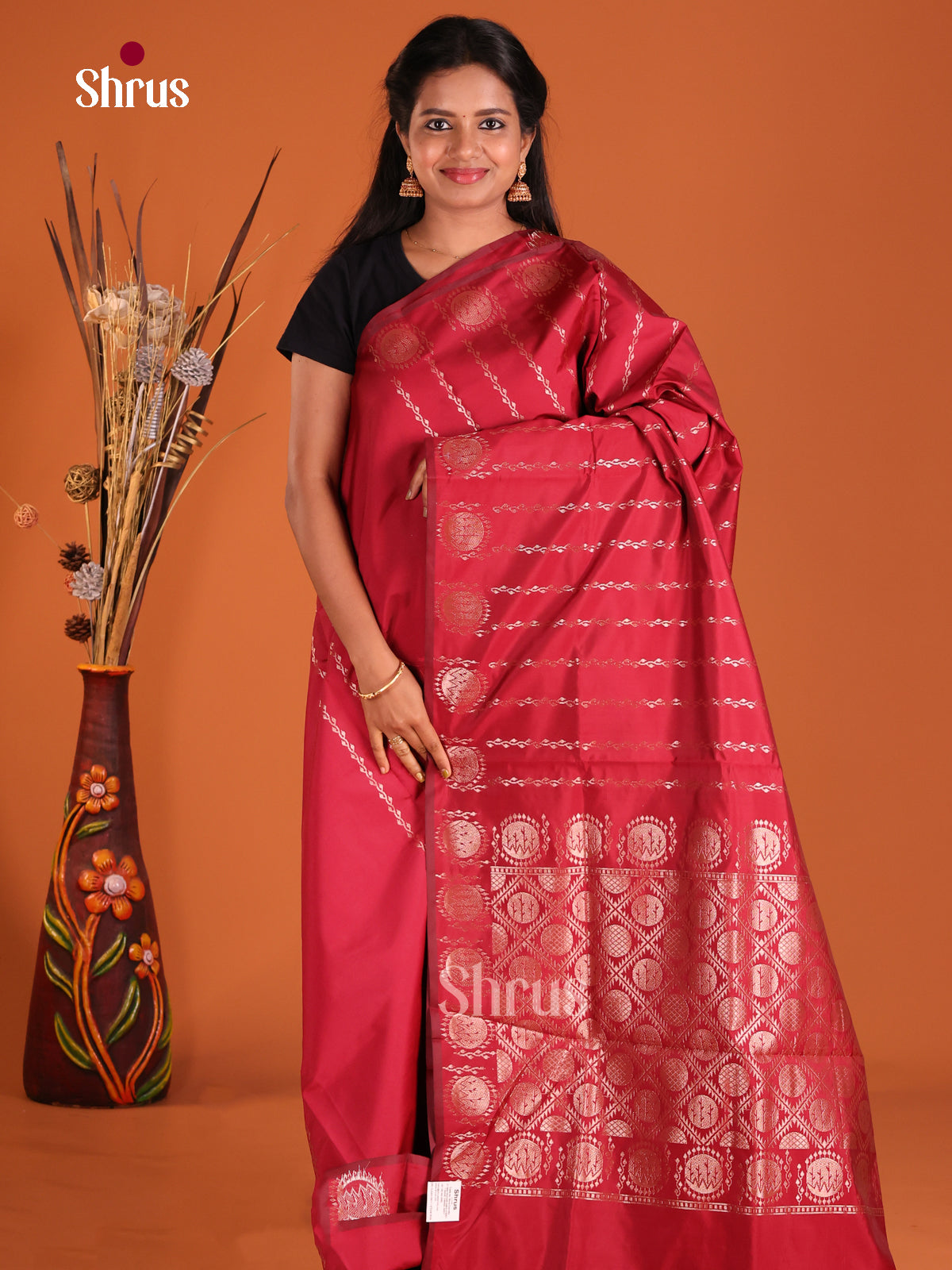 Maroon - Semi Softsilk Saree