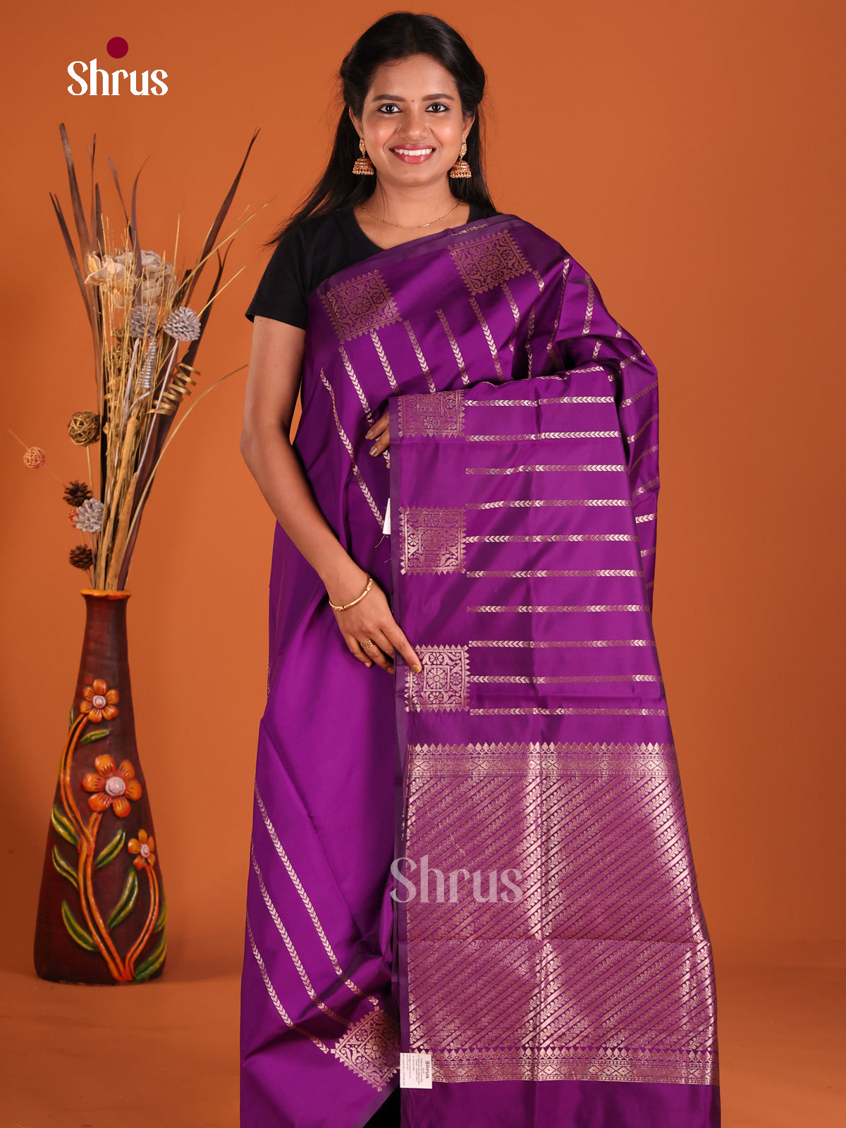 Violet - Semi Softsilk Saree - Shop on Shrus.com