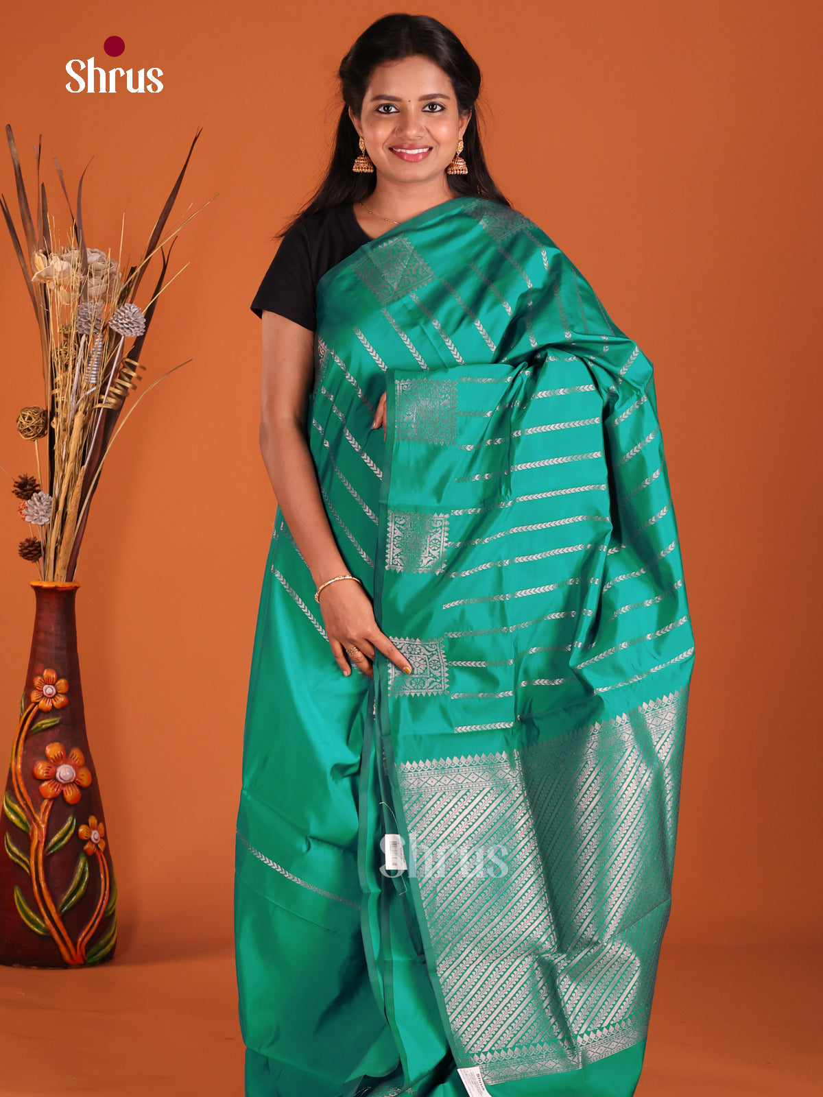 Green - Semi Softsilk Saree - Shop on Shrus.com