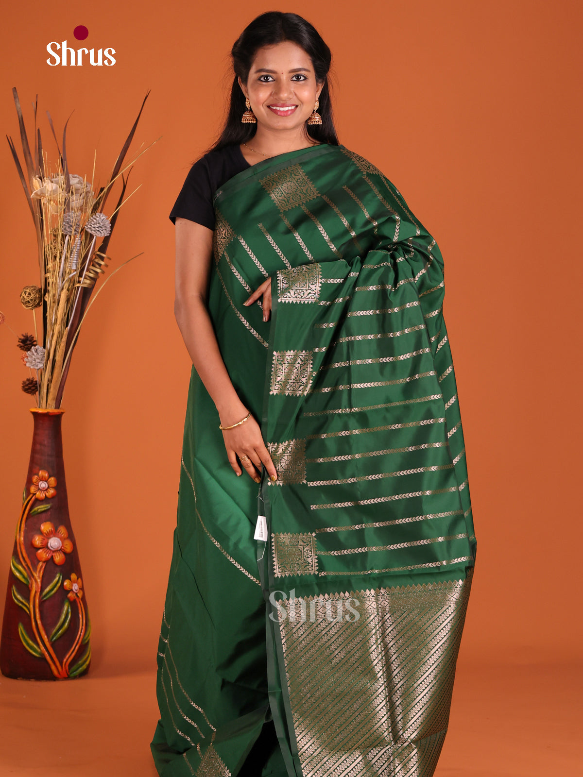 Green - Semi Softsilk Saree - Shop on Shrus.com