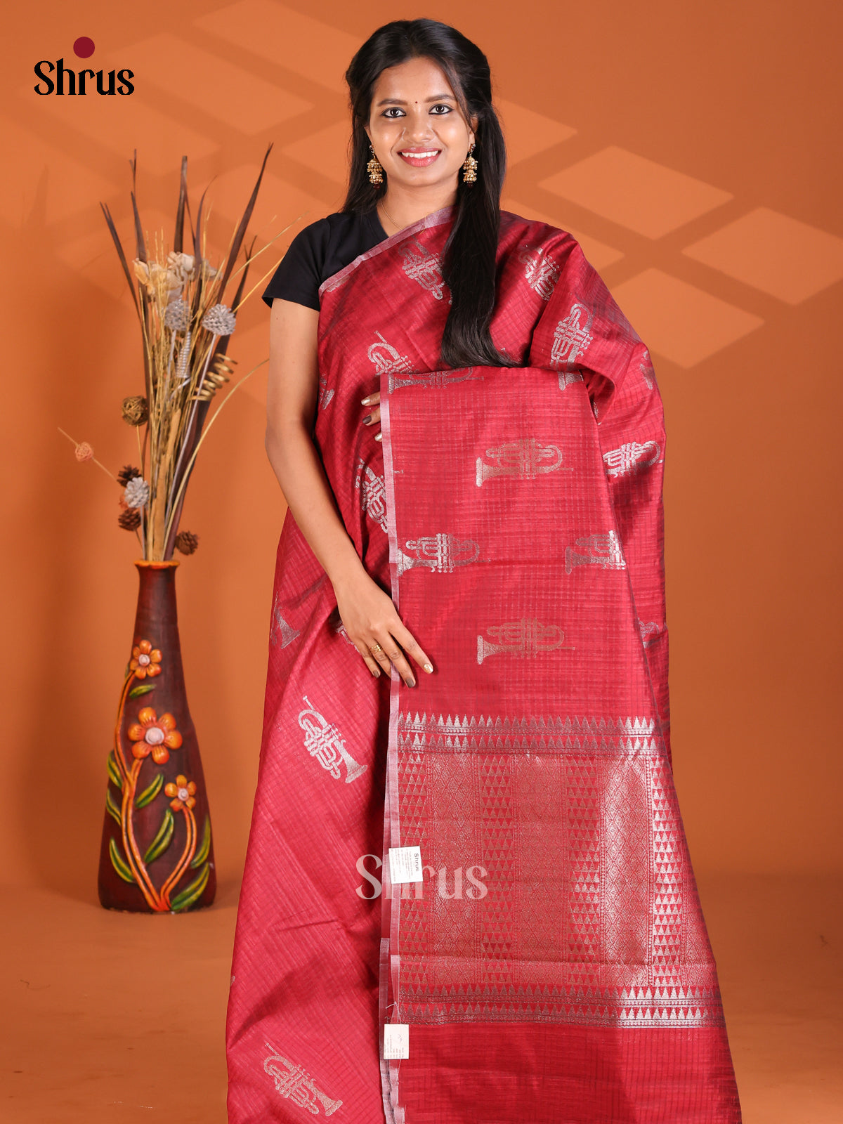 Red - Semi Rawsilk Saree - Shop on Shrus.com