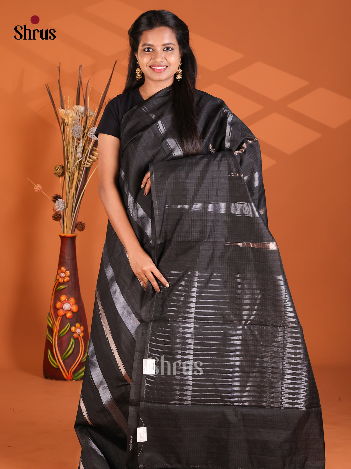 Black - Semi Rawsilk Saree