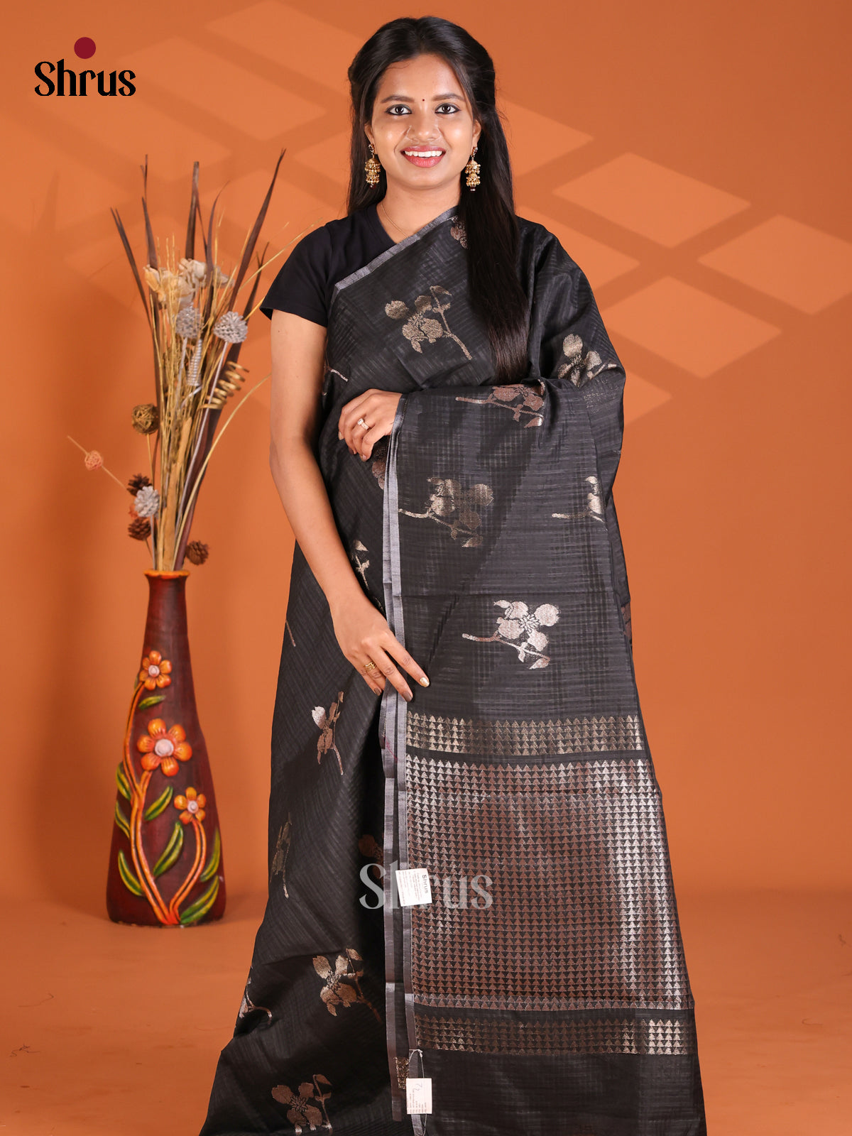 Black - Semi Rawsilk Saree