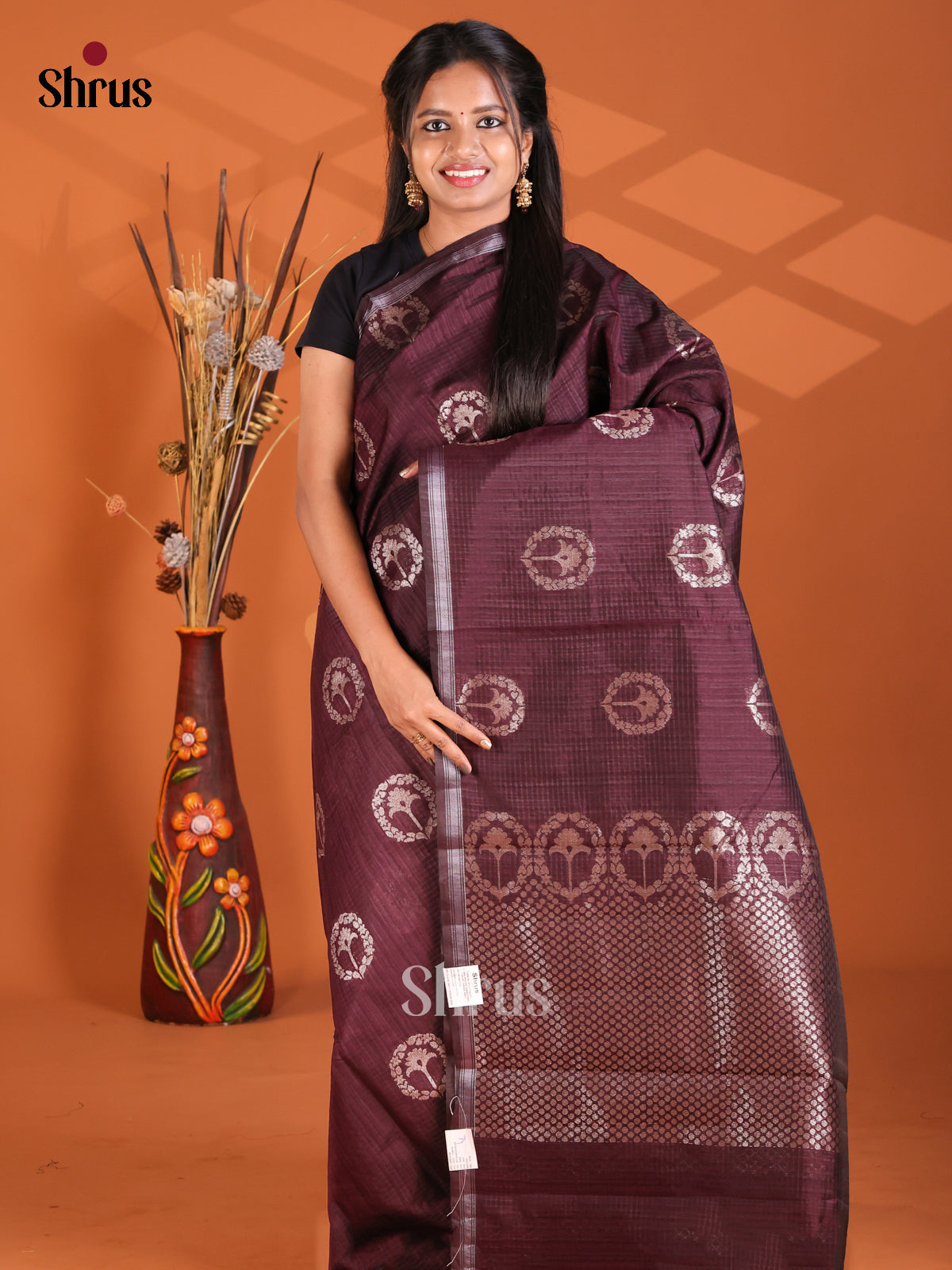 Brown - Semi Rawsilk Saree