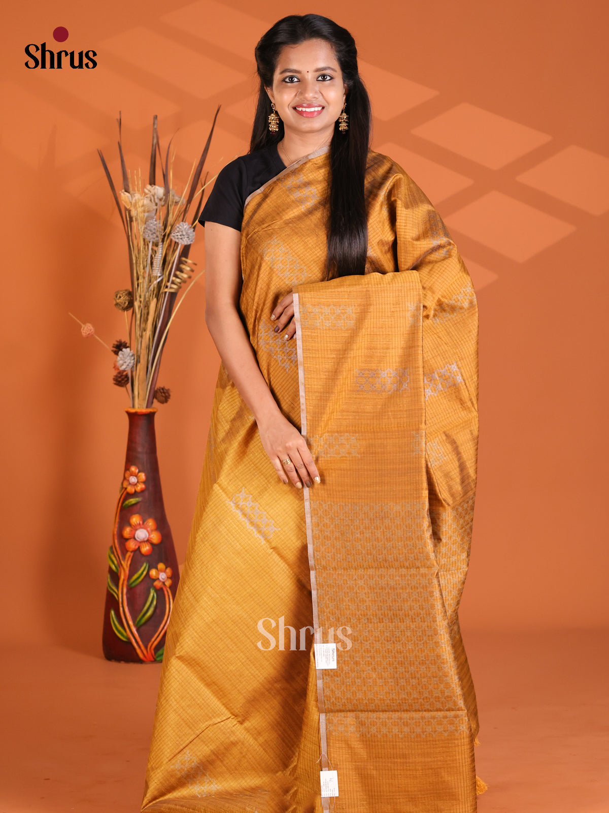 Mustard - Semi Rawsilk Saree - Shop on Shrus.com