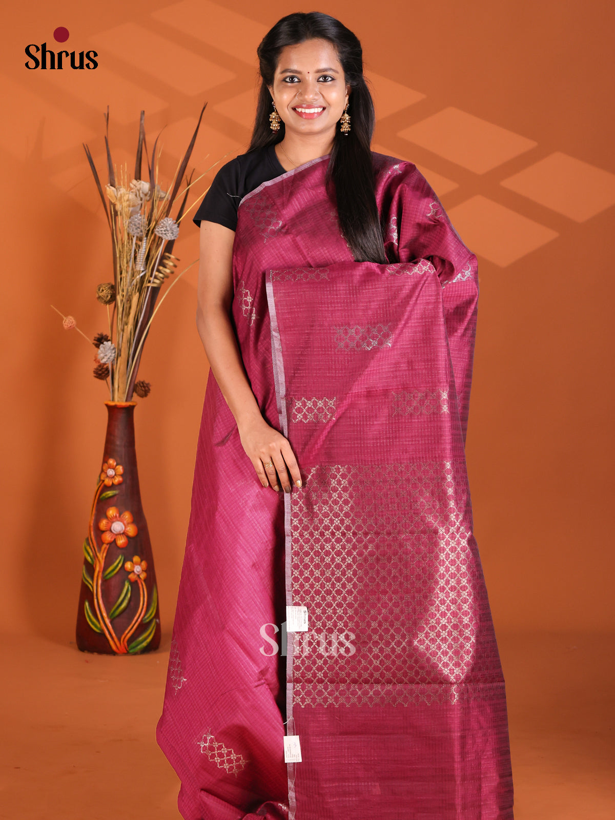 Maroon - Semi Rawsilk Saree - Shop on Shrus.com