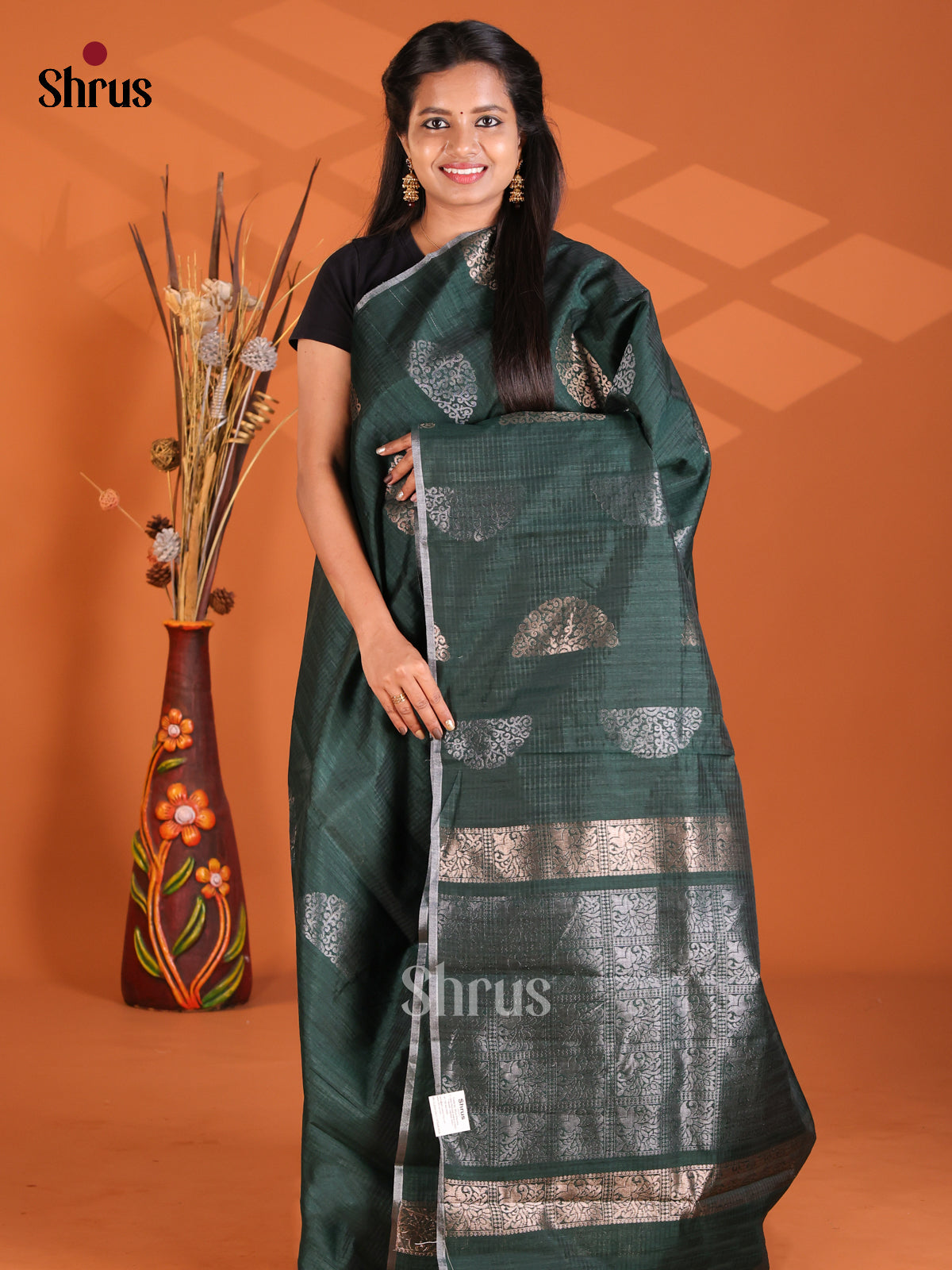 Dark Green - Semi Rawsilk Saree