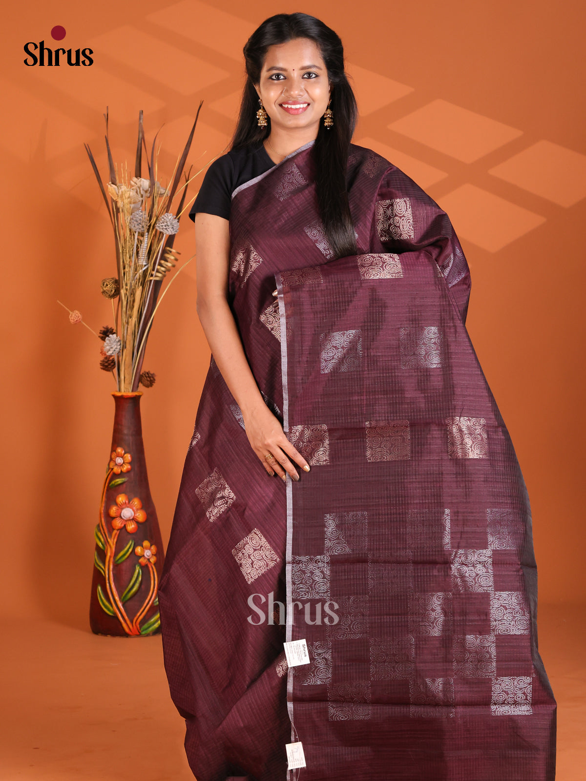 Maroon - Semi Rawsilk Saree - Shop on Shrus.com