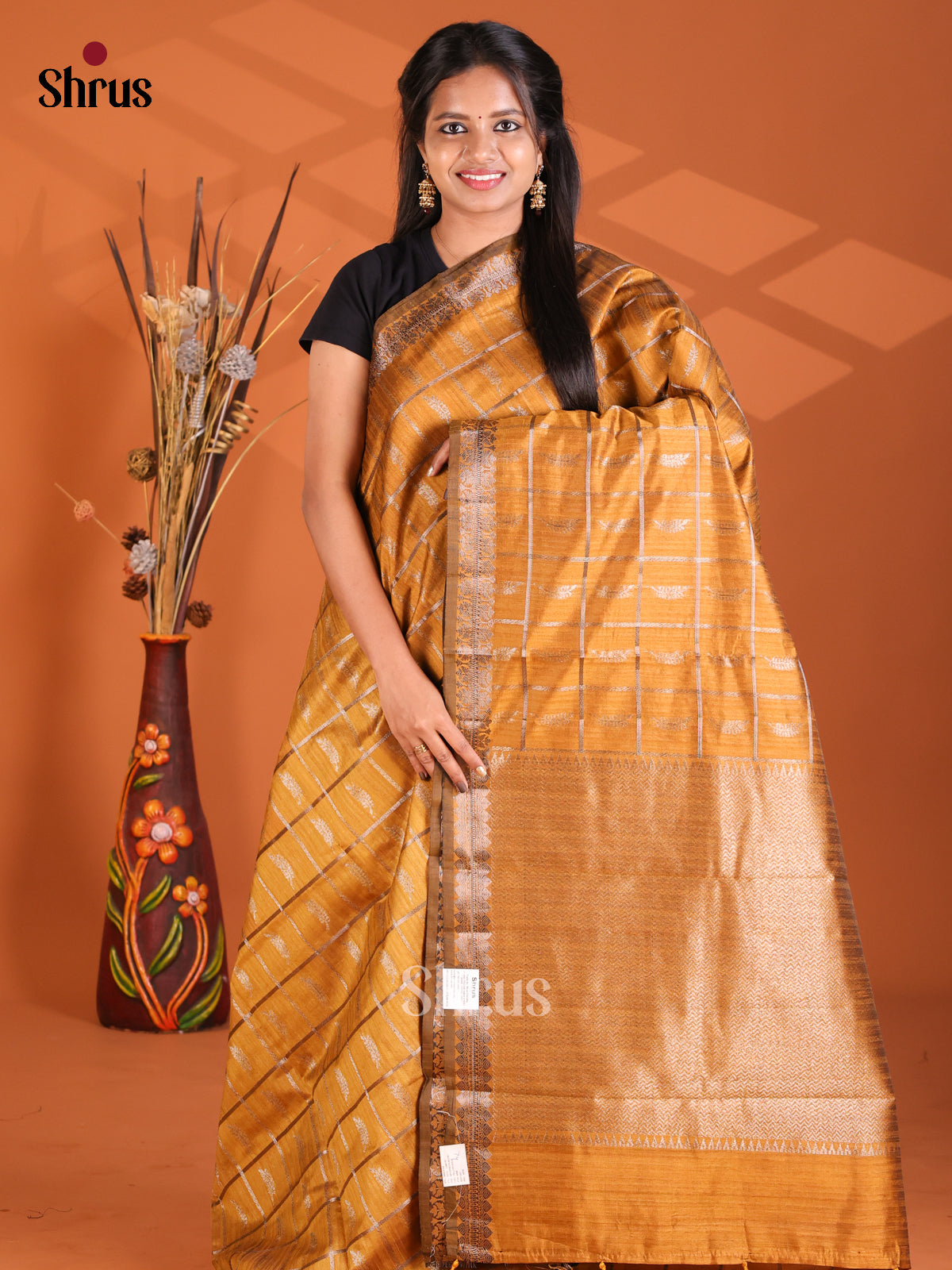 Mustard - Semi Rawsilk Saree - Shop on Shrus.com