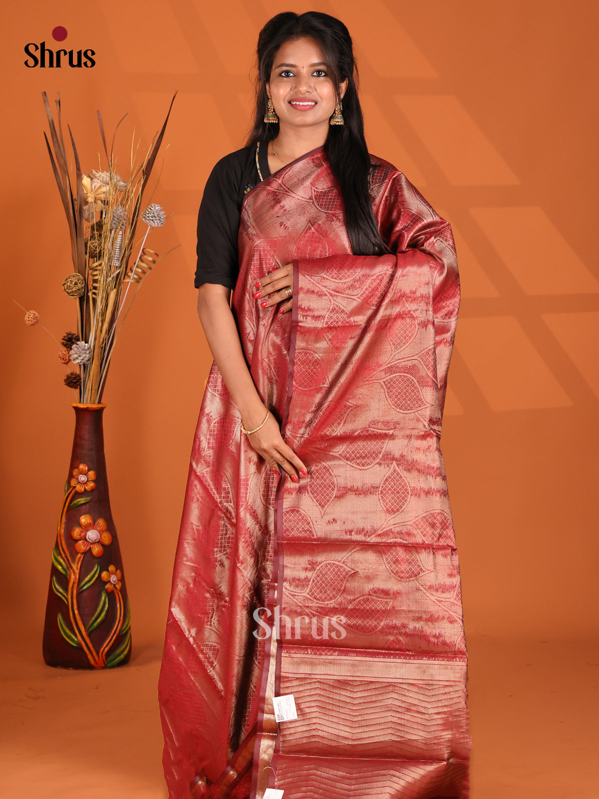 Red - Semi Jute Saree - Shop on Shrus.com
