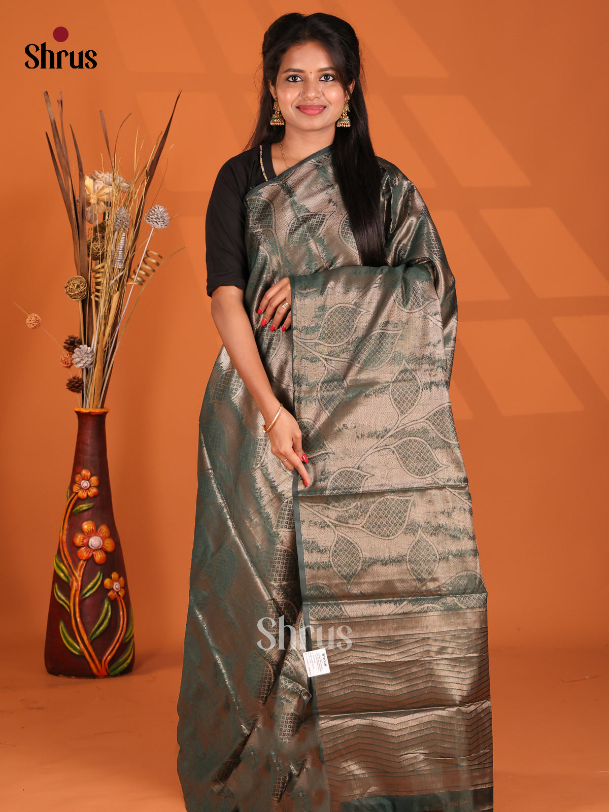 Green - Semi Jute Saree - Shop on Shrus.com