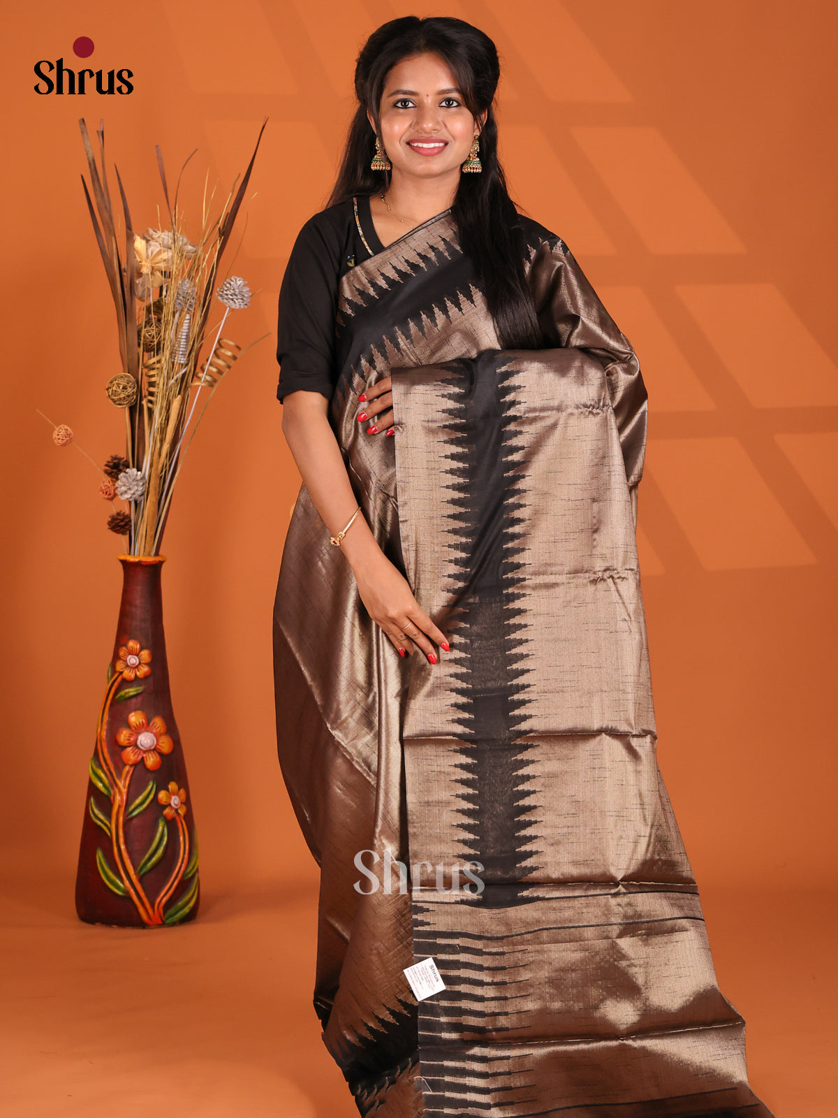 Black - Semi Jute Saree - Shop on Shrus.com