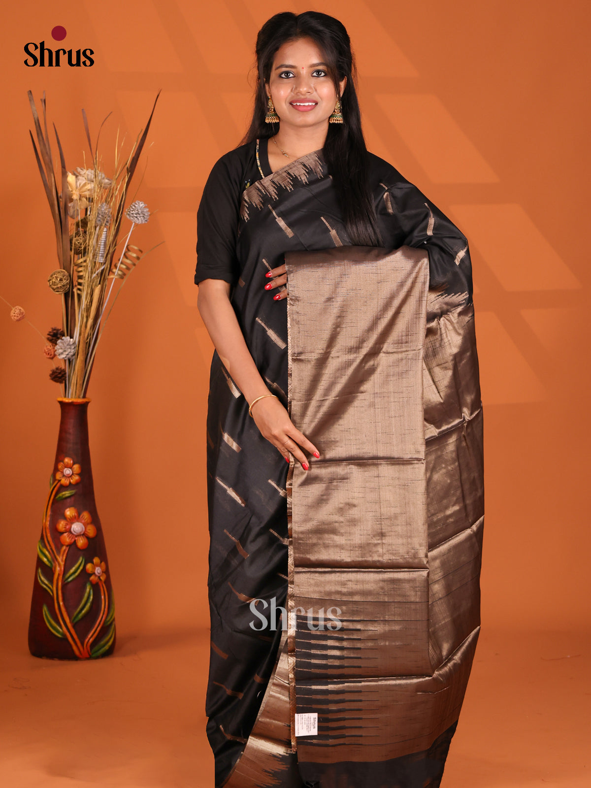 Black - Semi Jute Saree - Shop on Shrus.com