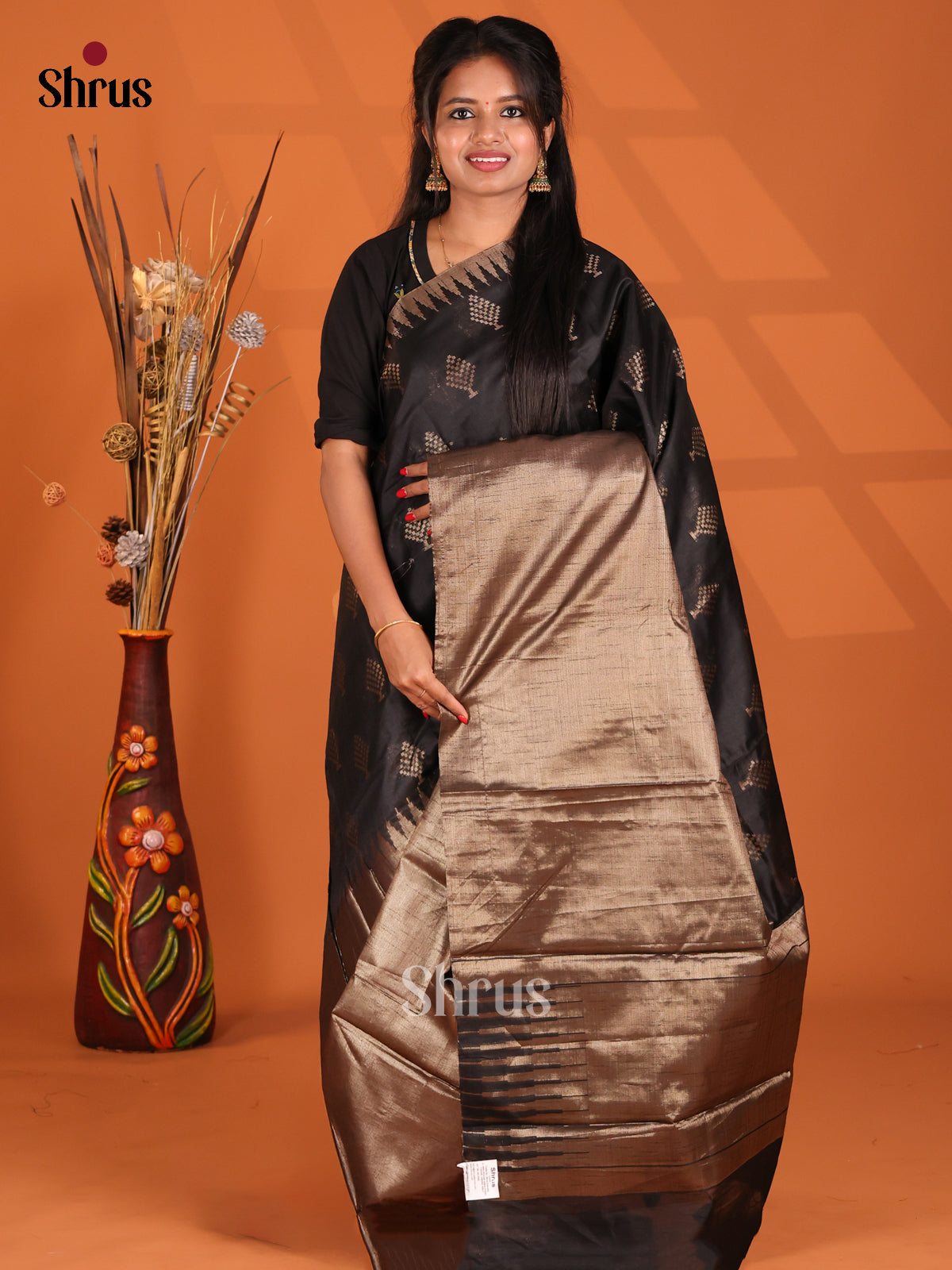 Black - Semi Jute Saree - Shop on Shrus.com