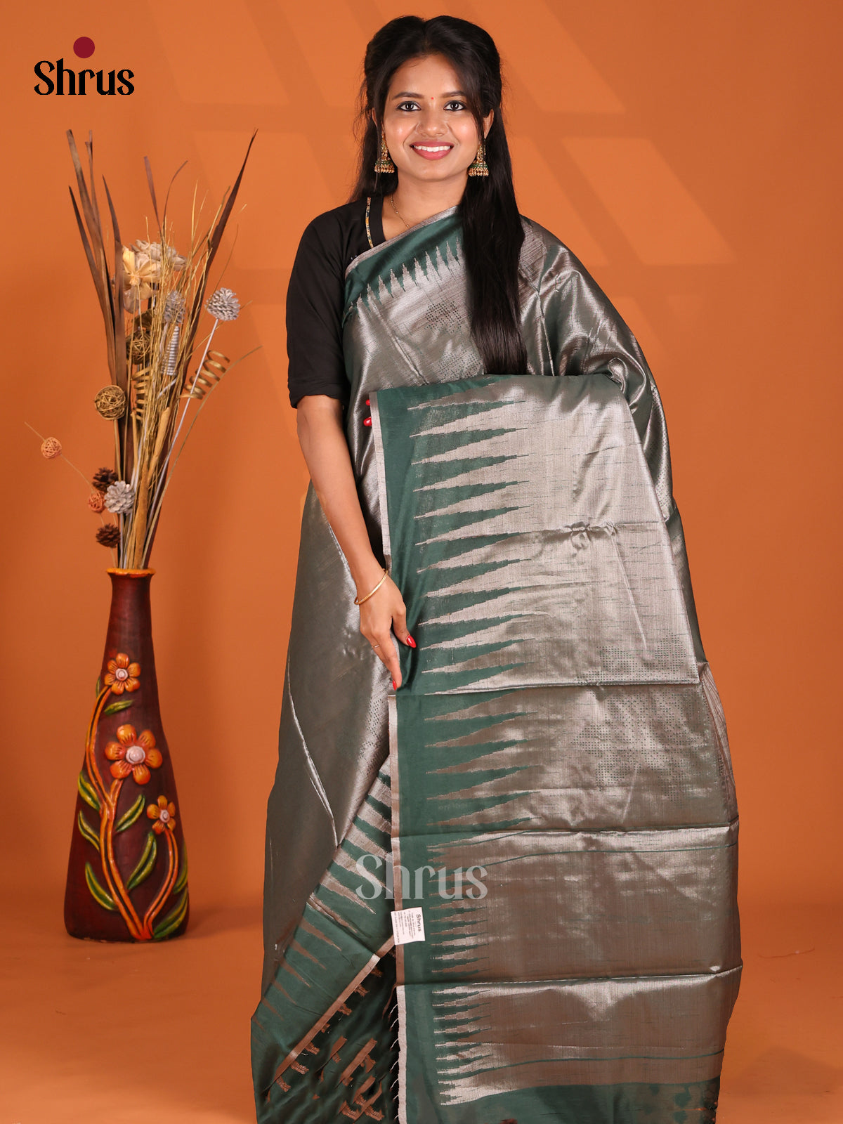 Green- Semi Jute Saree - Shop on Shrus.com