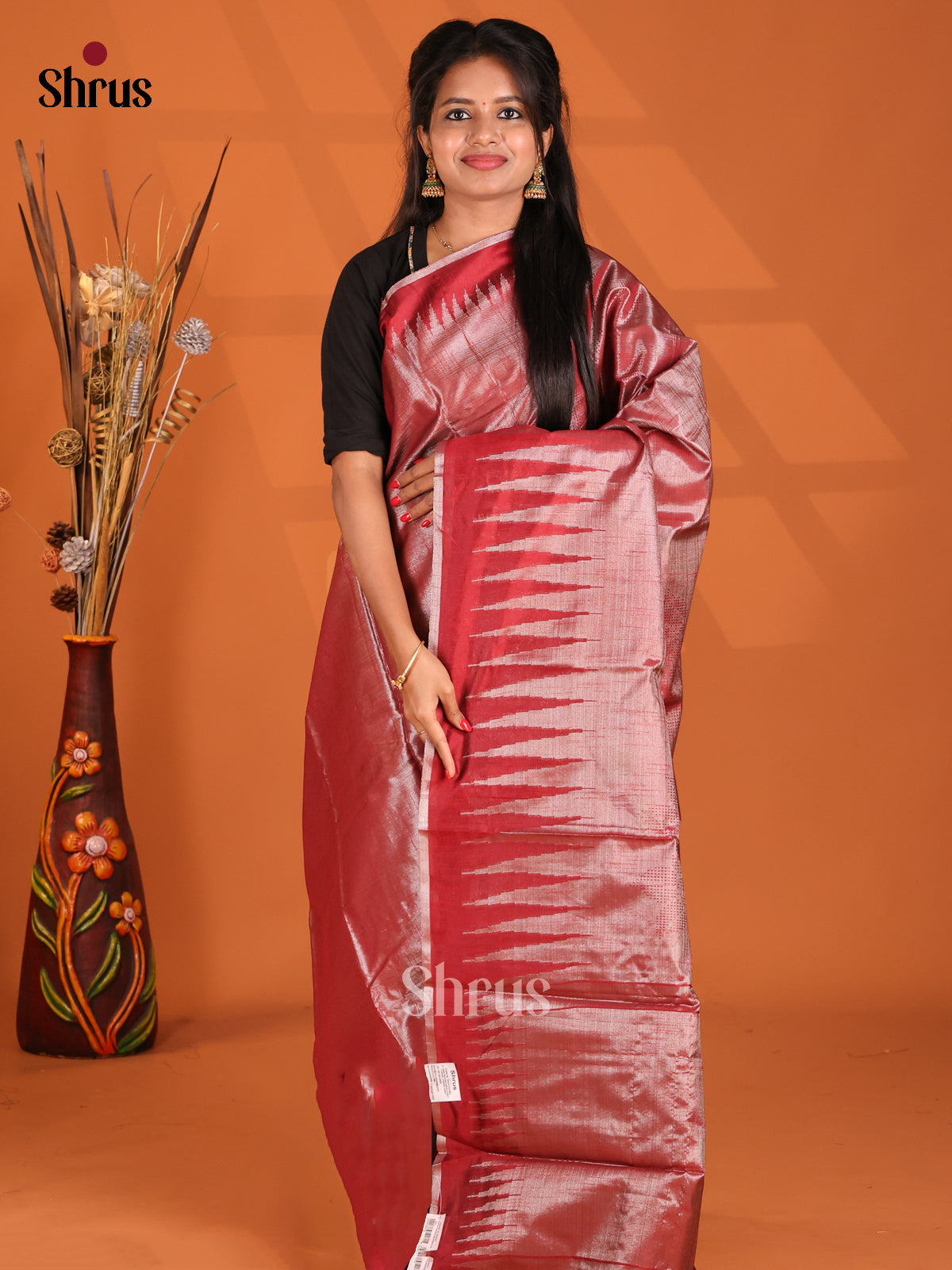 Red - Semi Jute Saree - Shop on Shrus.com