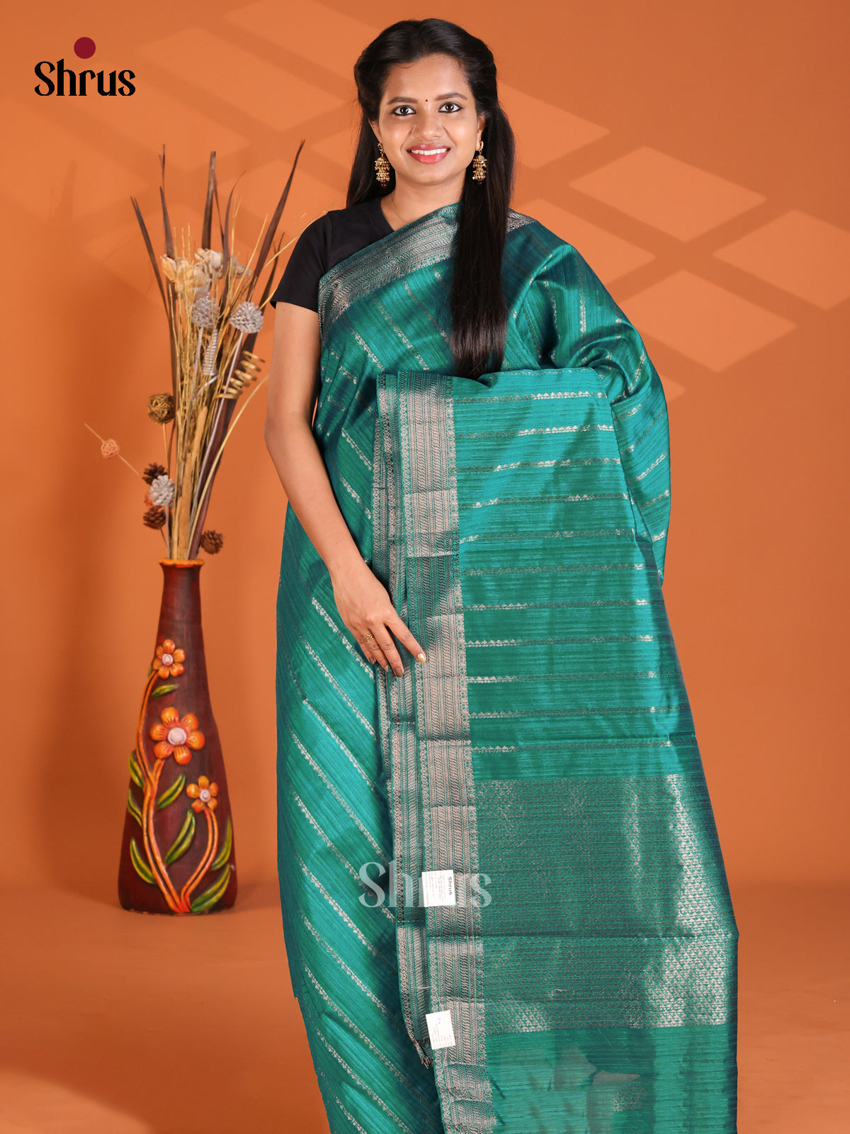 Green - Semi Rawsilk Saree - Shop on Shrus.com