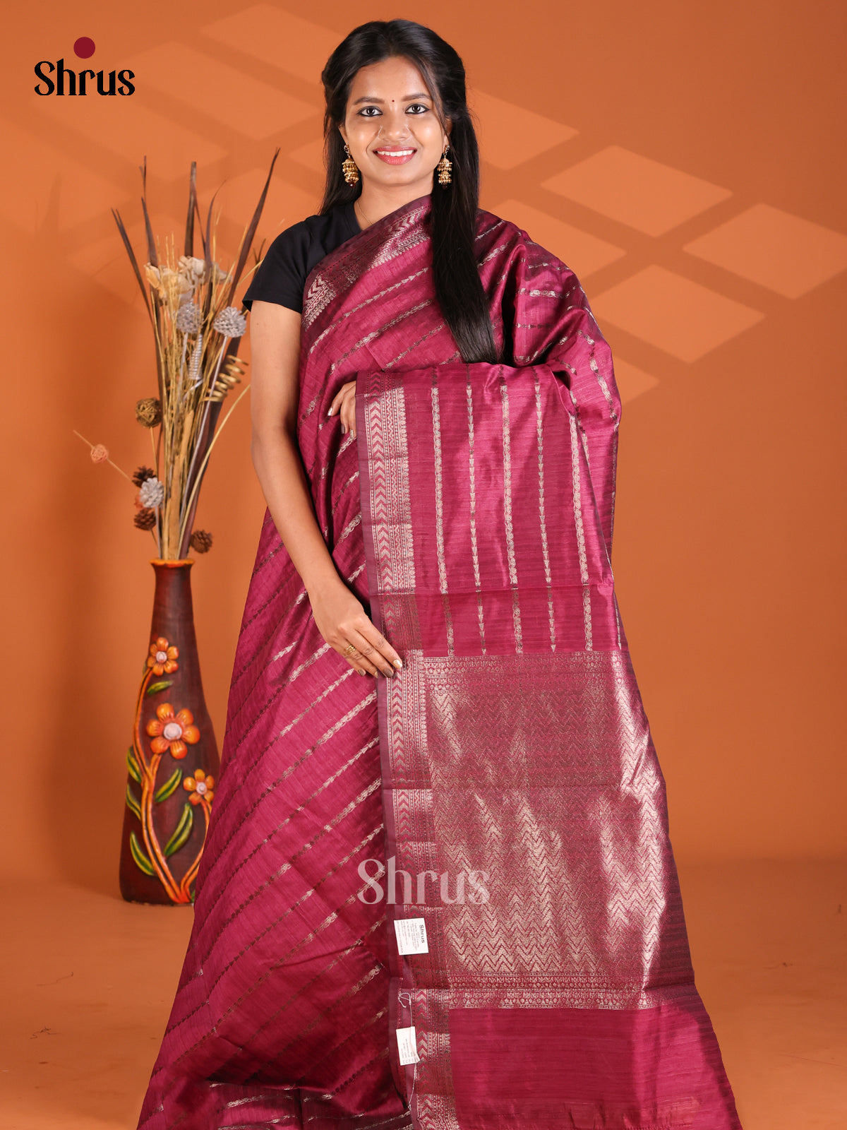 Maroon - Semi Rawsilk Saree - Shop on Shrus.com