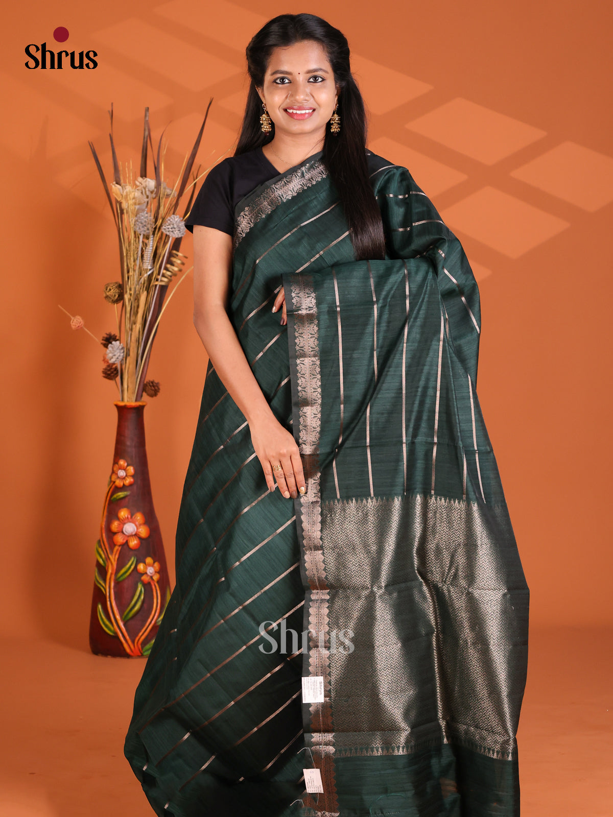 Green - Semi Rawsilk Saree - Shop on Shrus.com
