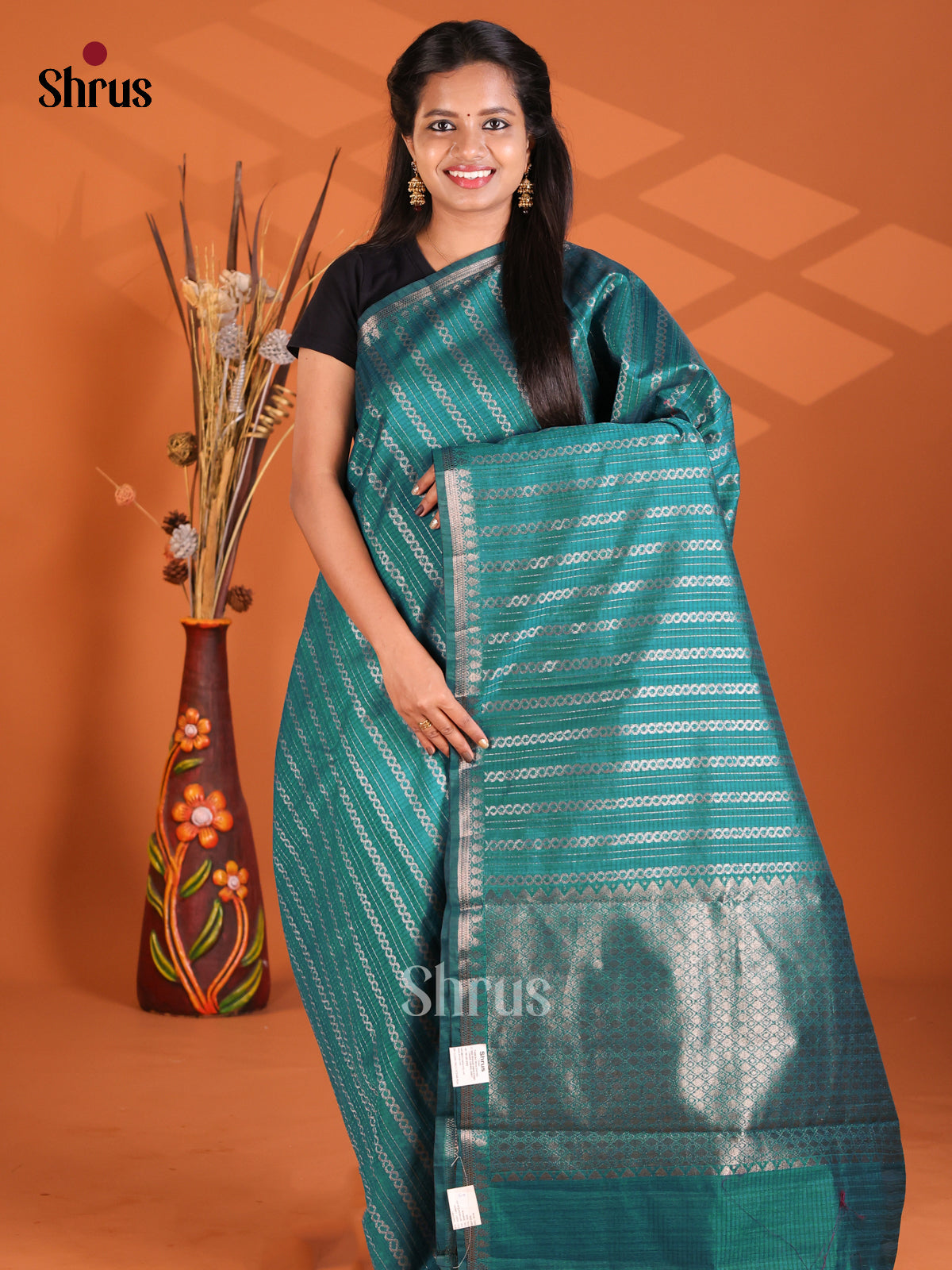 Green - Semi Rawsilk Saree - Shop on Shrus.com