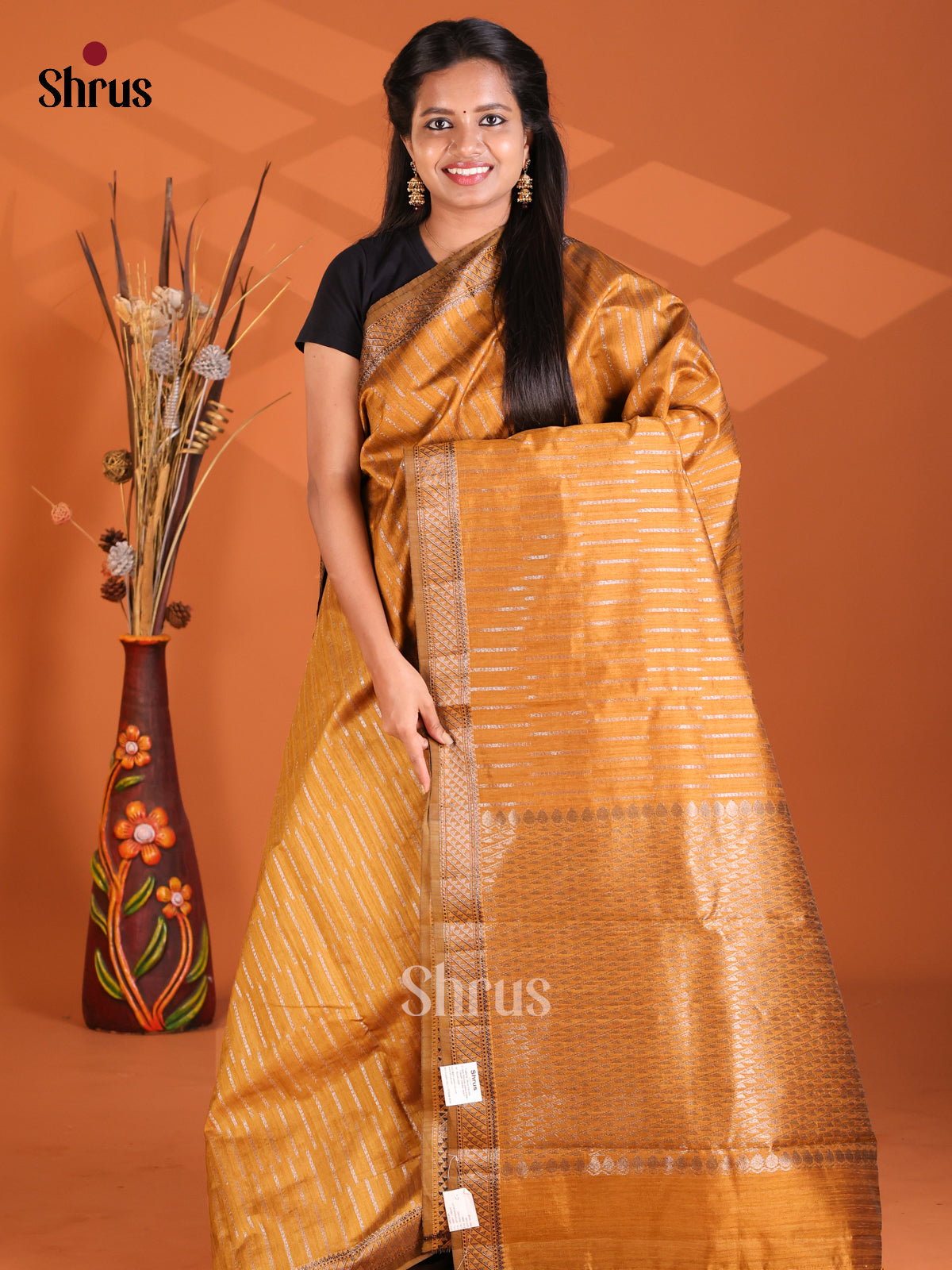 Mustard- Semi Rawsilk Saree - Shop on Shrus.com