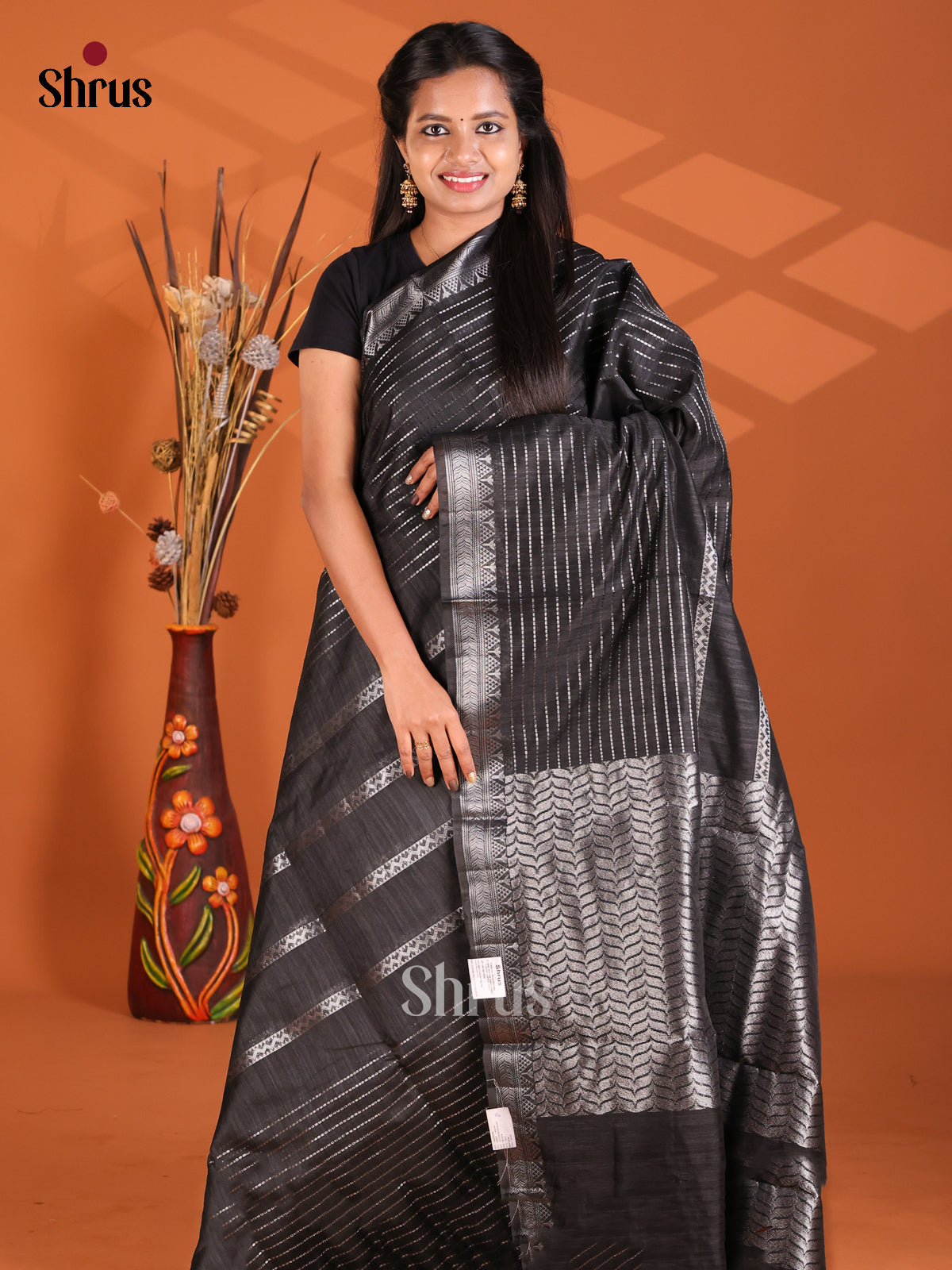 Black - Semi Rawsilk Saree