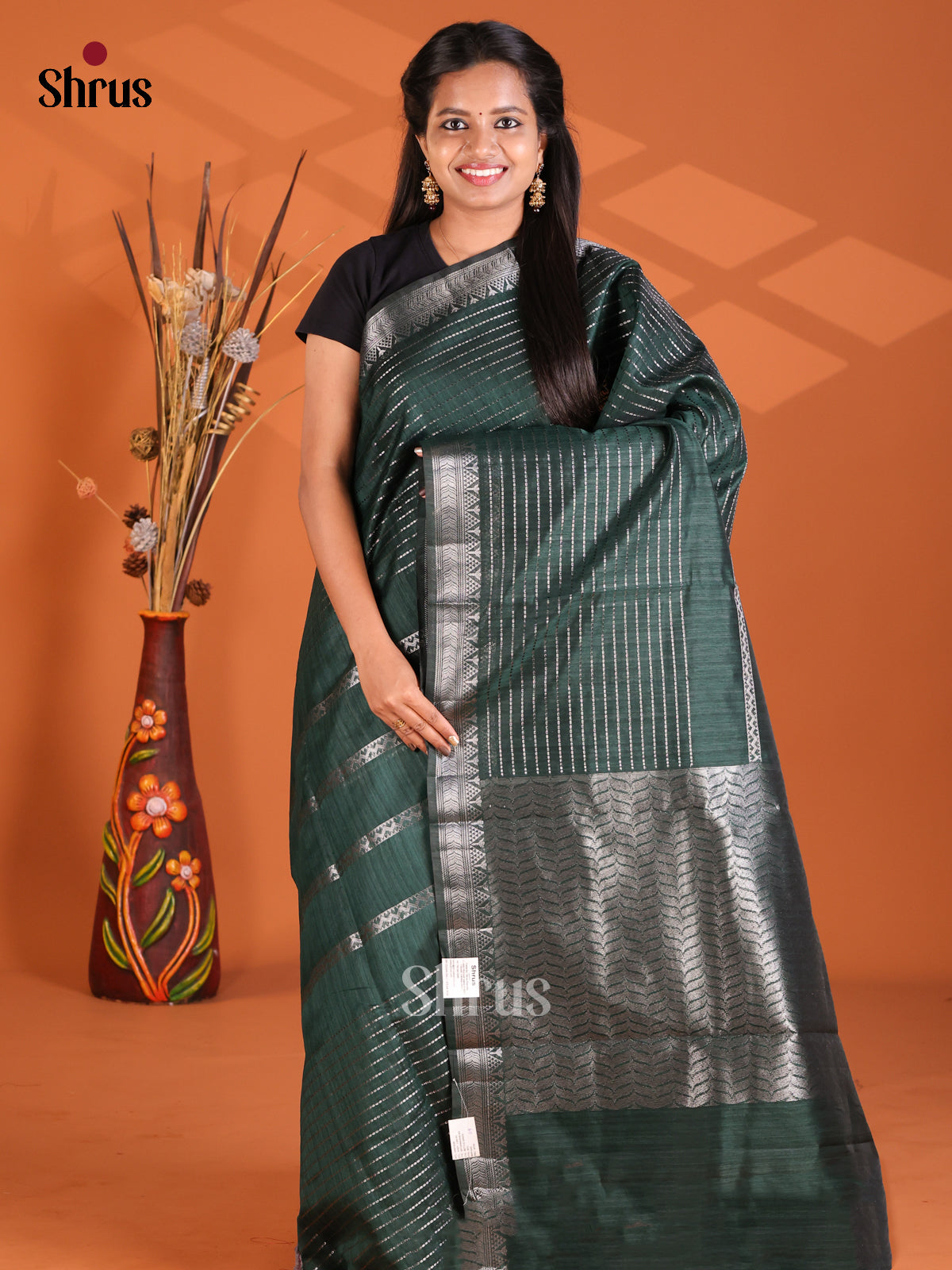 Green - Semi Rawsilk Saree - Shop on Shrus.com