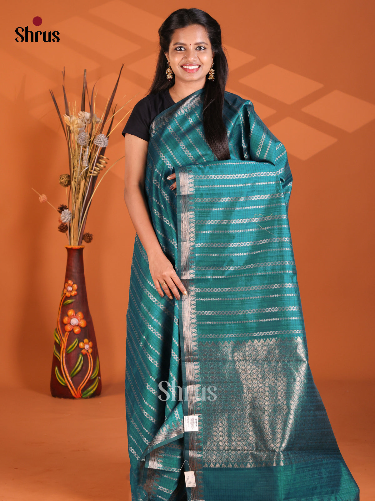 Peacock Green - Semi Rawsilk Saree - Shop on Shrus.com