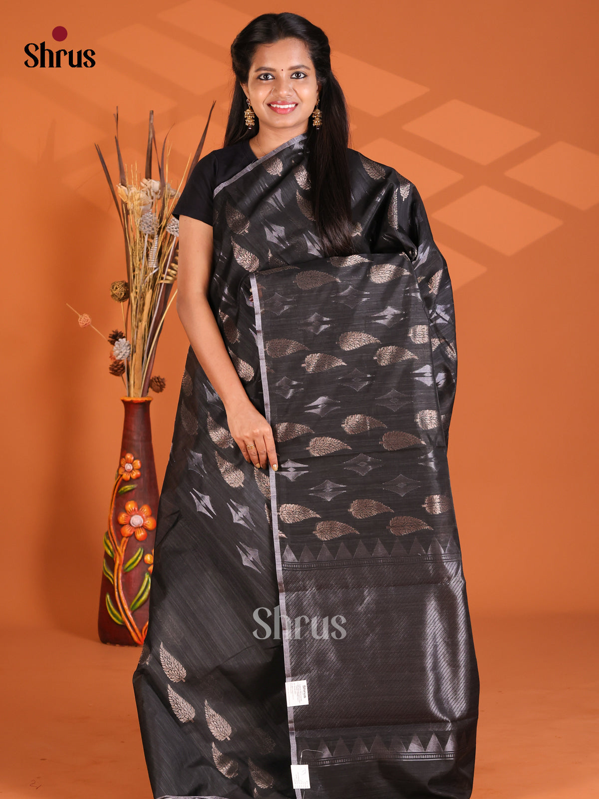 Black - Semi Rawsilk Saree