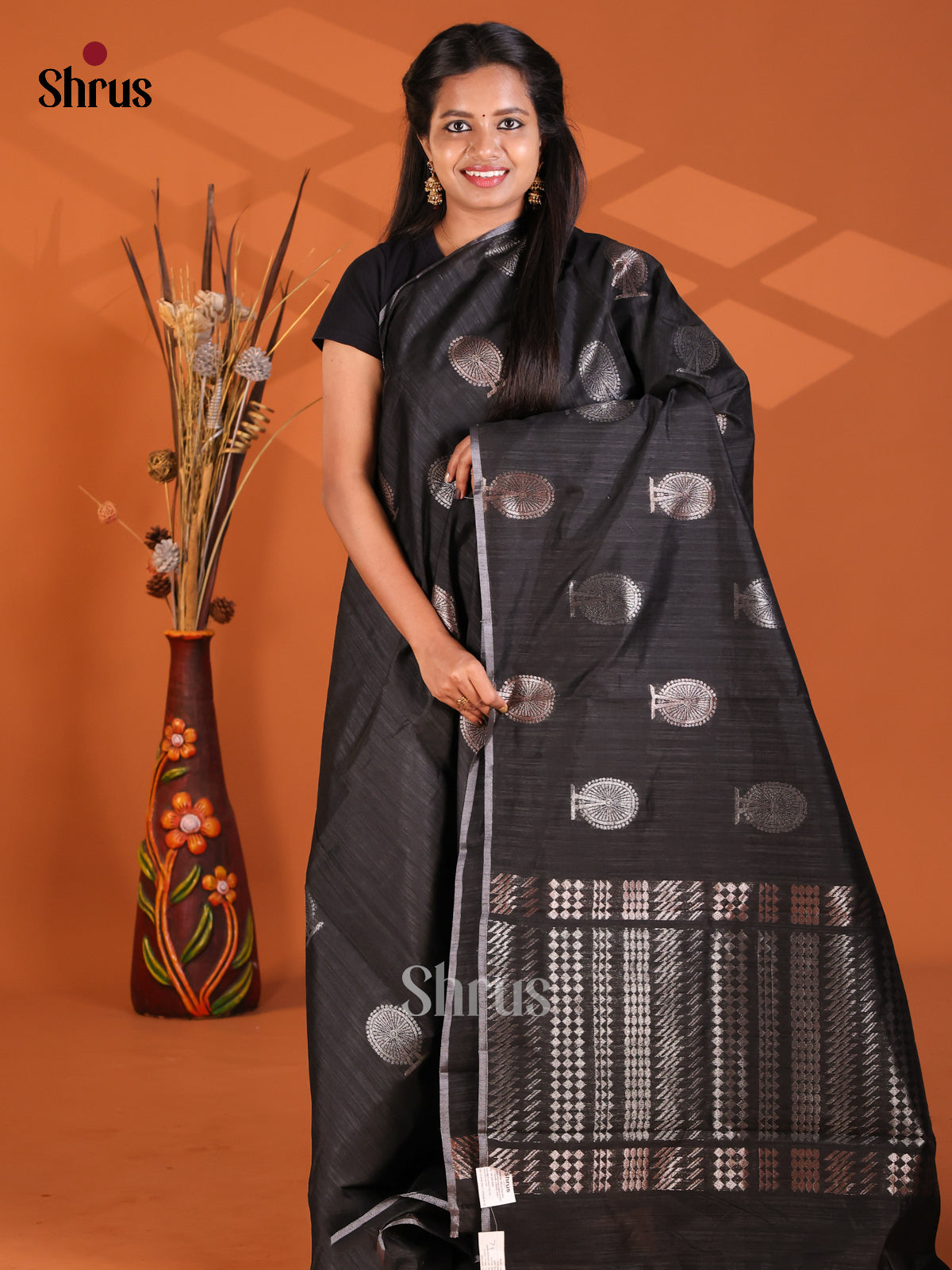 Black - Semi Rawsilk Saree