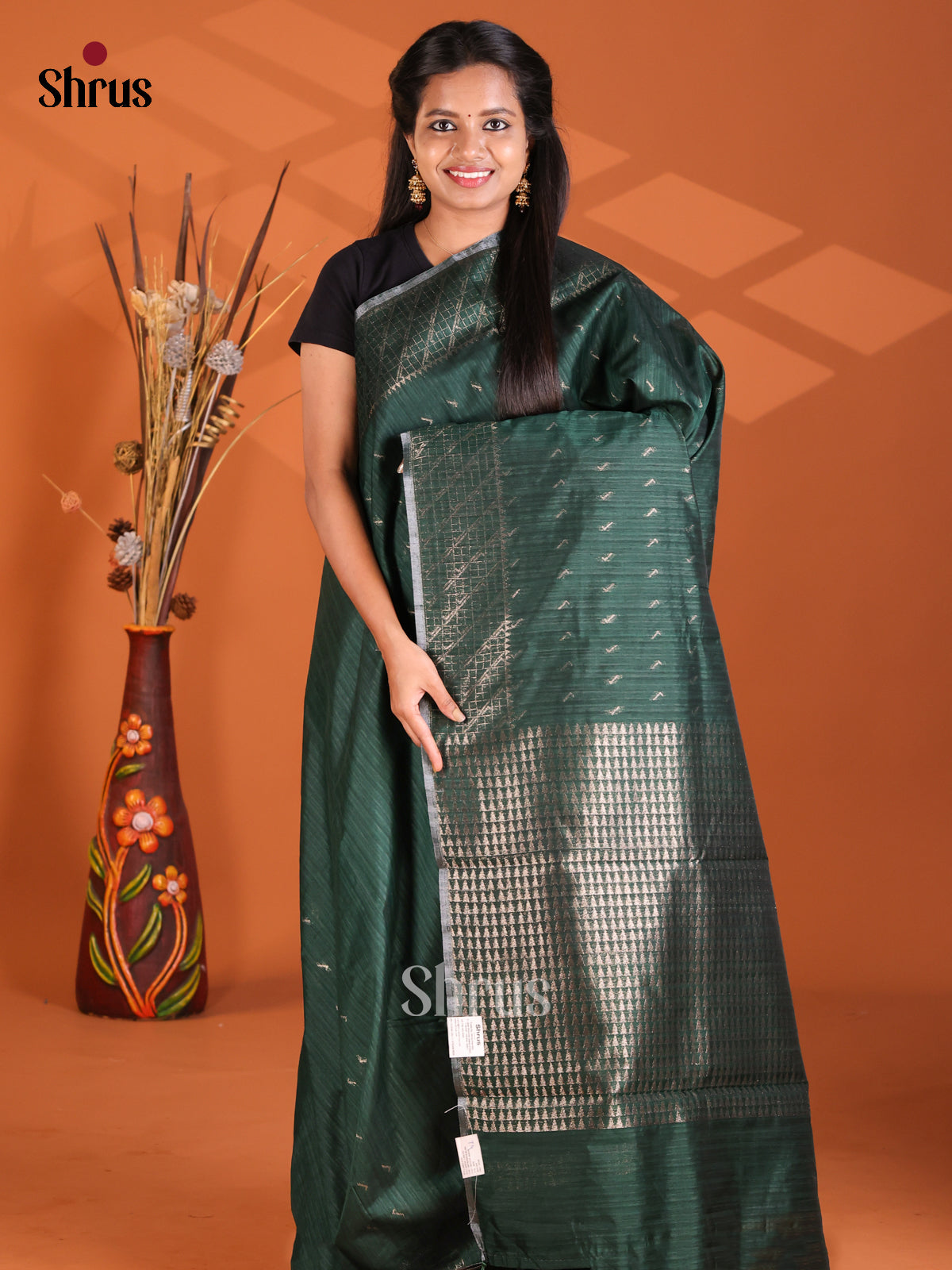 Green - Semi Rawsilk Saree - Shop on Shrus.com