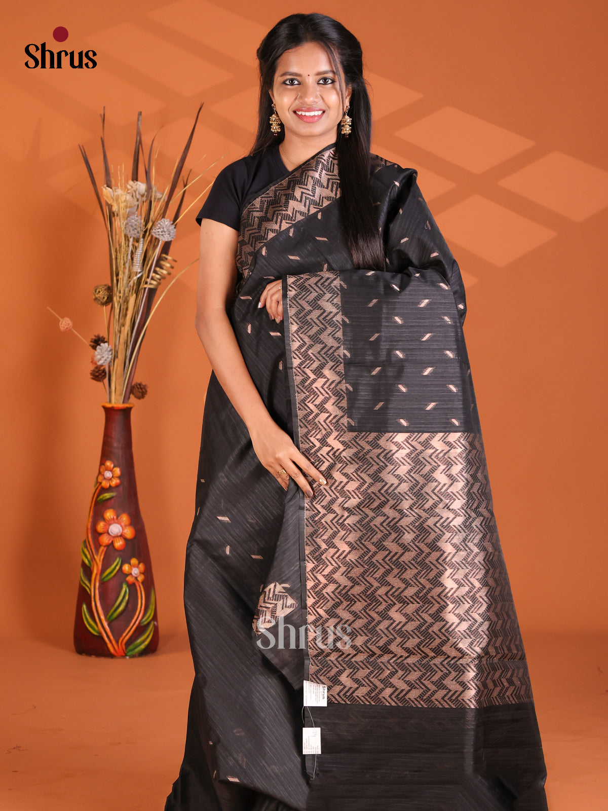 black - Semi Rawsilk Saree