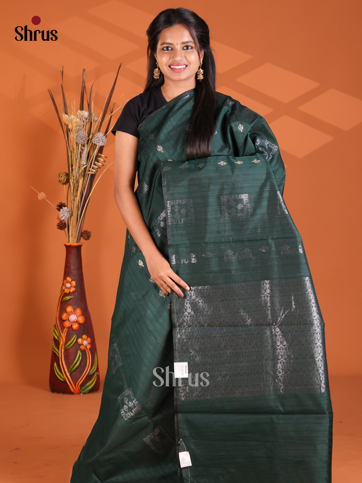 Green - Semi Rawsilk Saree - Shop on Shrus.com