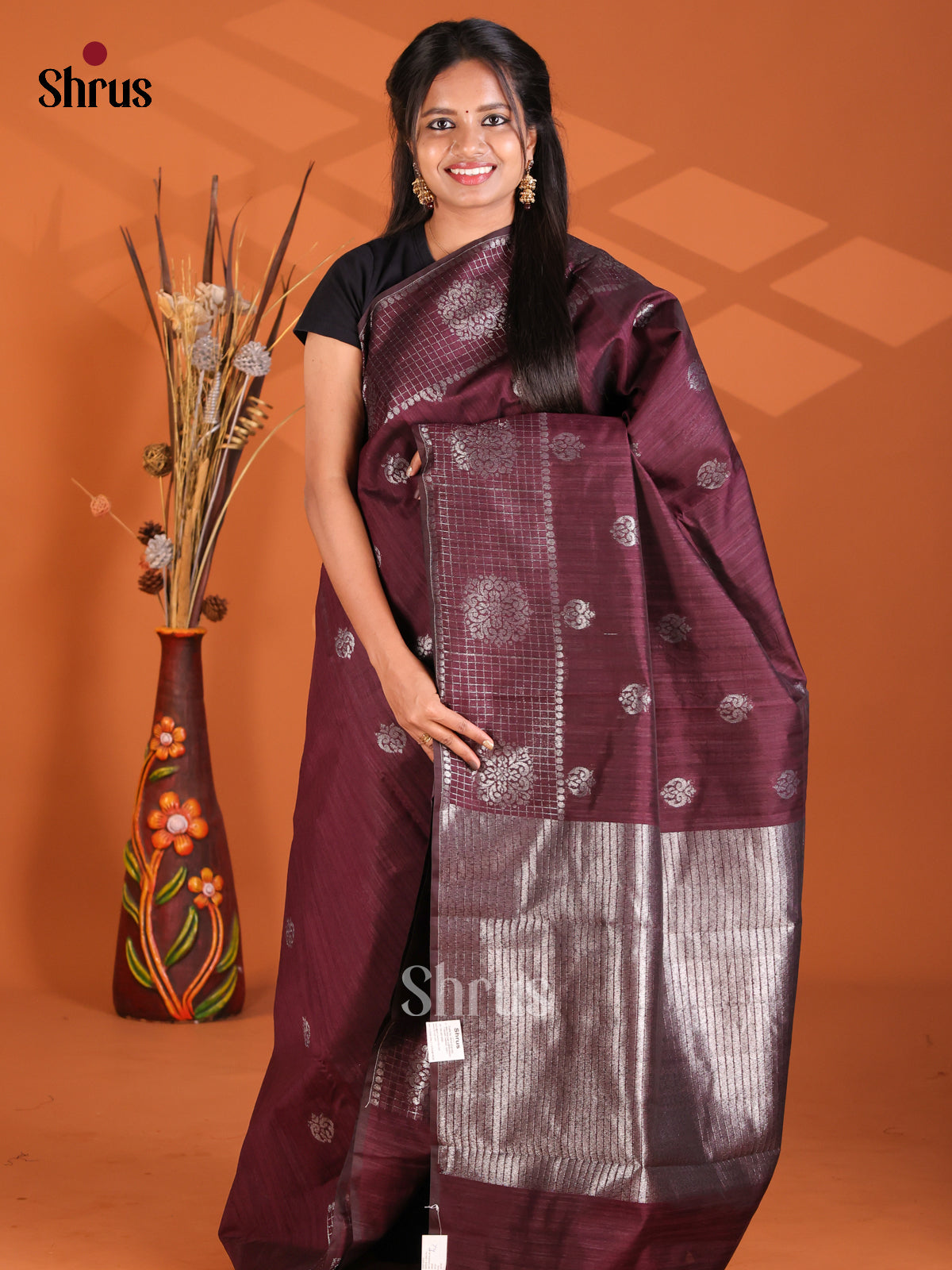 Maroon - Semi Rawsilk Saree - Shop on Shrus.com