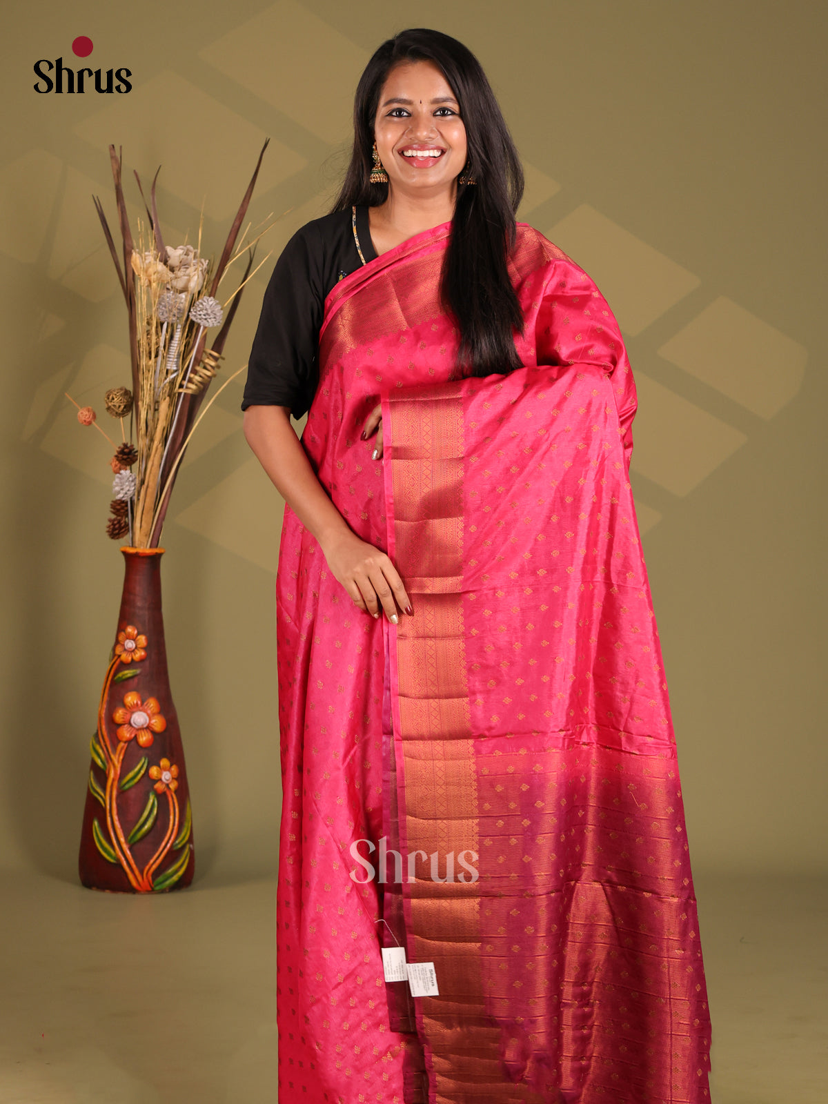 Pink & Maroon- NorthSilk Cotton Saree - Shop on Shrus.com