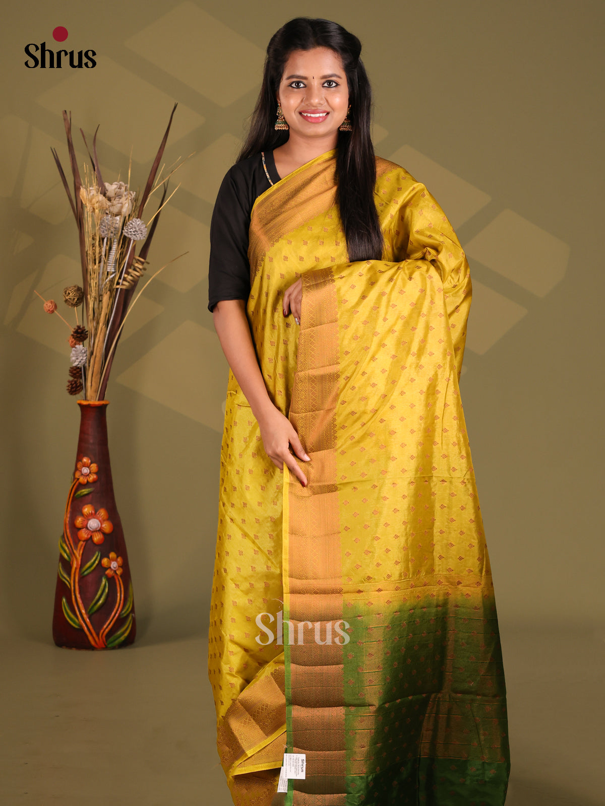 Yellow & Green- NorthSilk Cotton Saree - Shop on Shrus.com