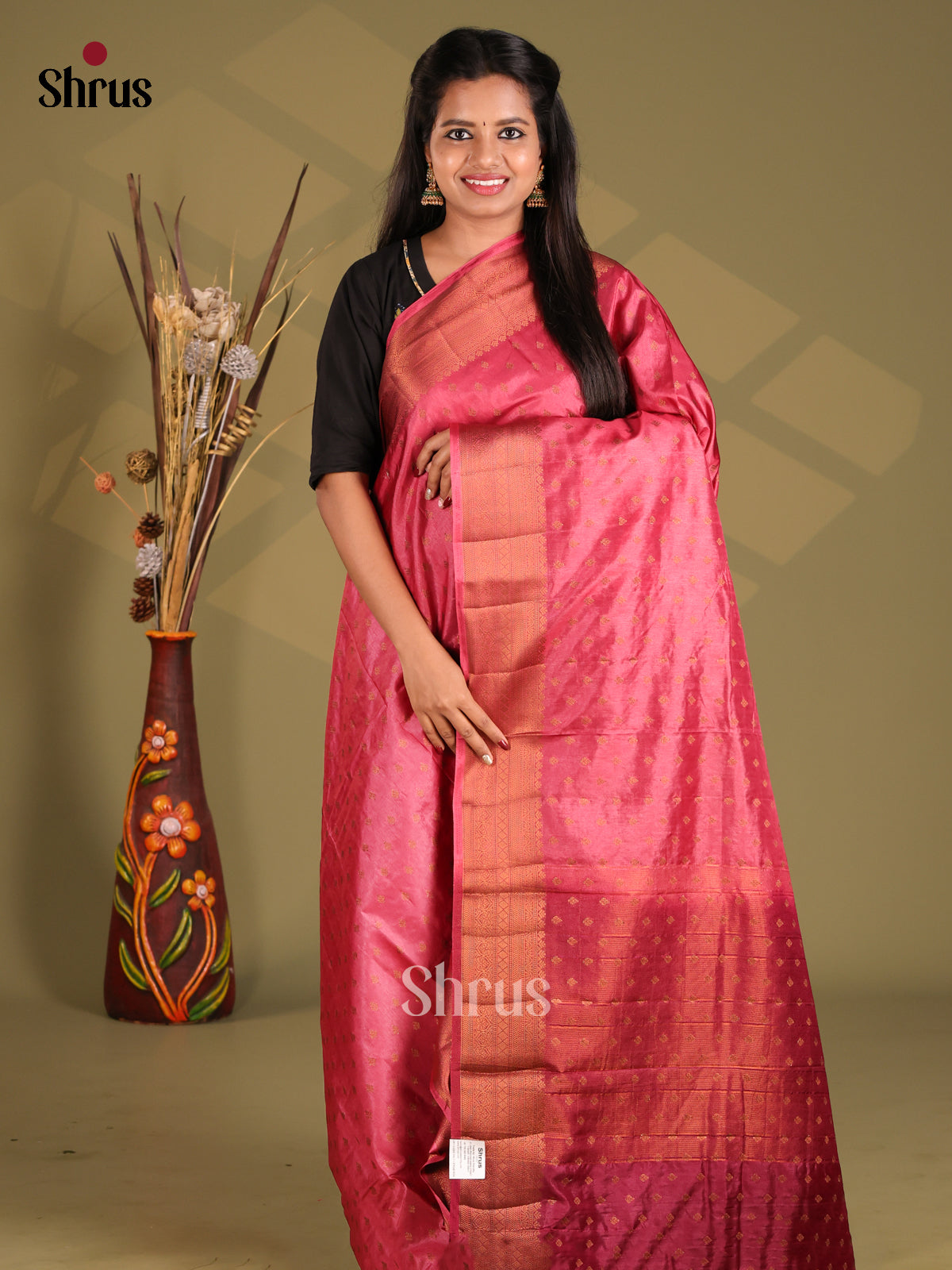 Pink & MAroon - NorthSilk Cotton Saree - Shop on Shrus.com
