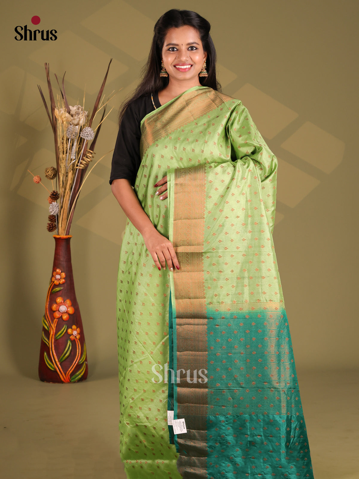 Pista Green & Green- NorthSilk Cotton Saree - Shop on Shrus.com