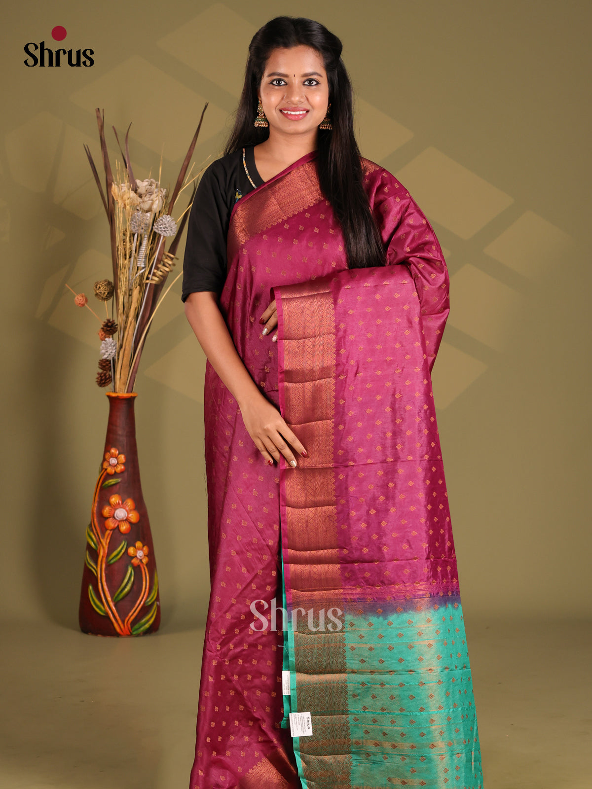 Maroon & Teal - NorthSilk Cotton Saree - Shop on Shrus.com