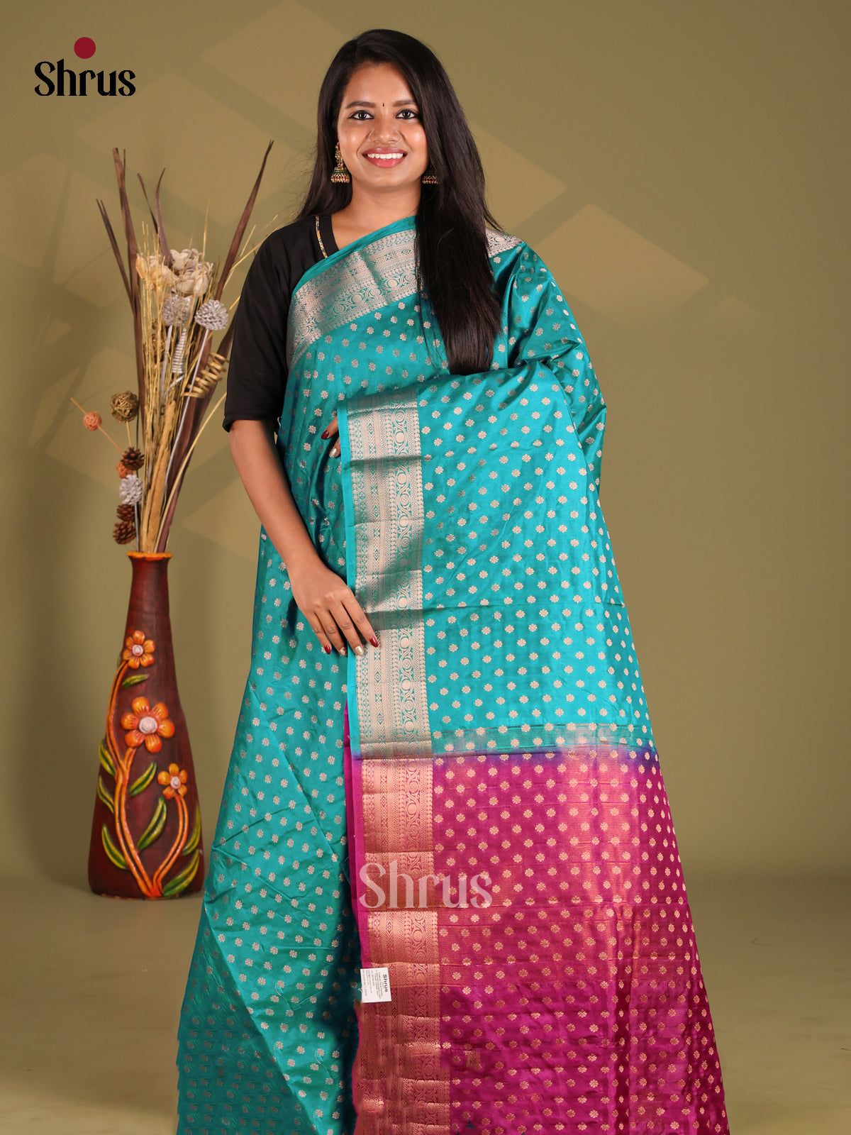 Teal & Purple - NorthSilk Cotton Saree - Shop on Shrus.com