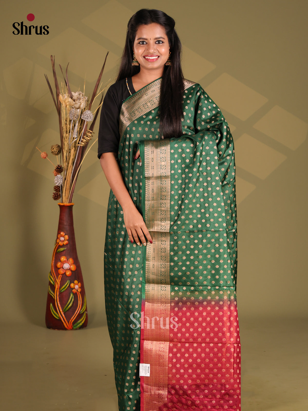 Green & Red - NorthSilk Cotton Saree - Shop on Shrus.com