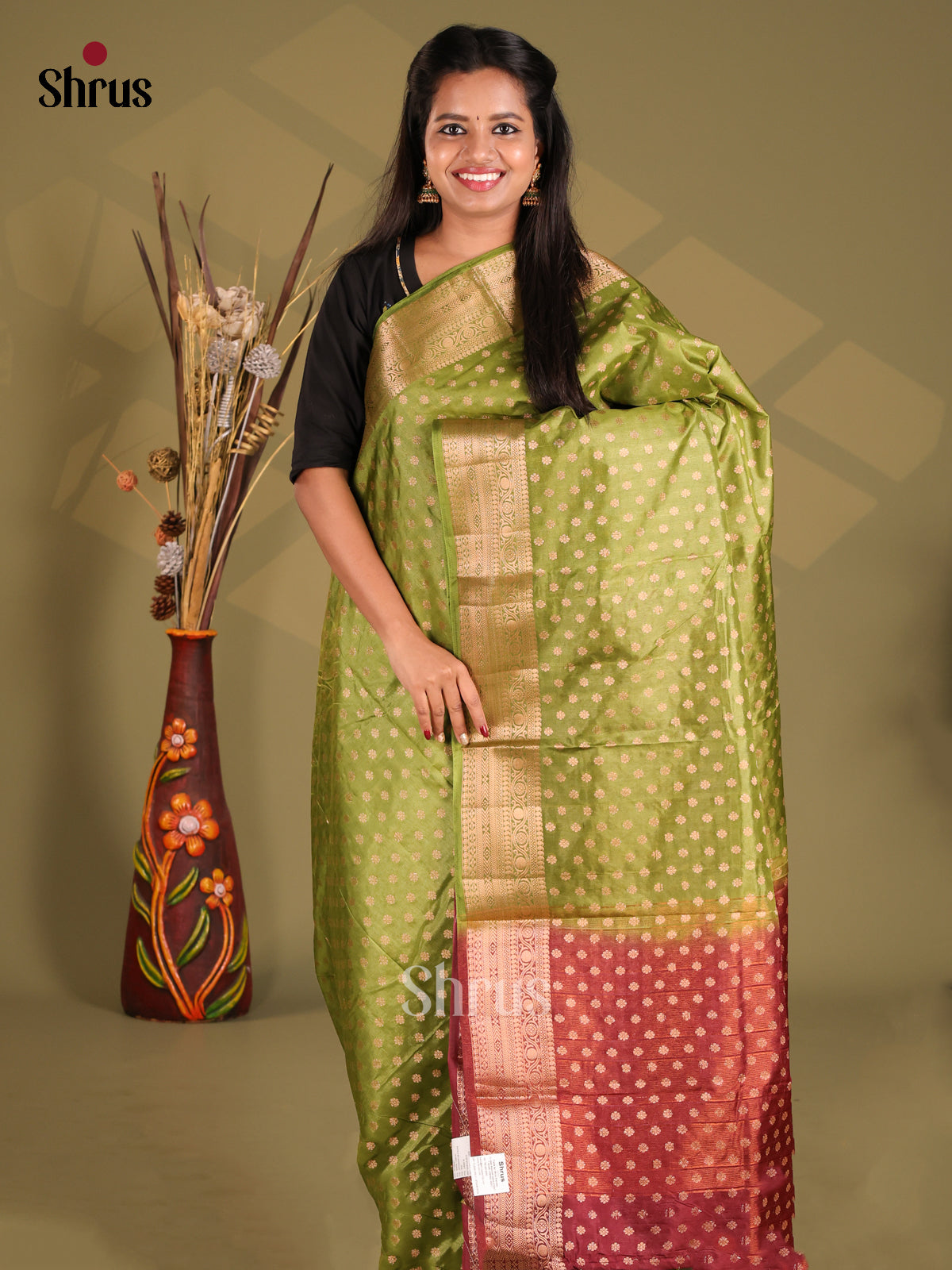 Green & Maroon - NorthSilk Cotton Saree - Shop on Shrus.com