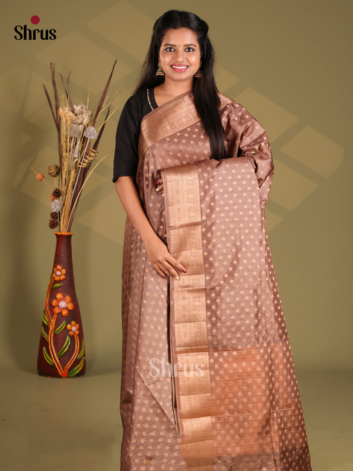 Dusty Brown - NorthSilk Cotton Saree - Shop on Shrus.com