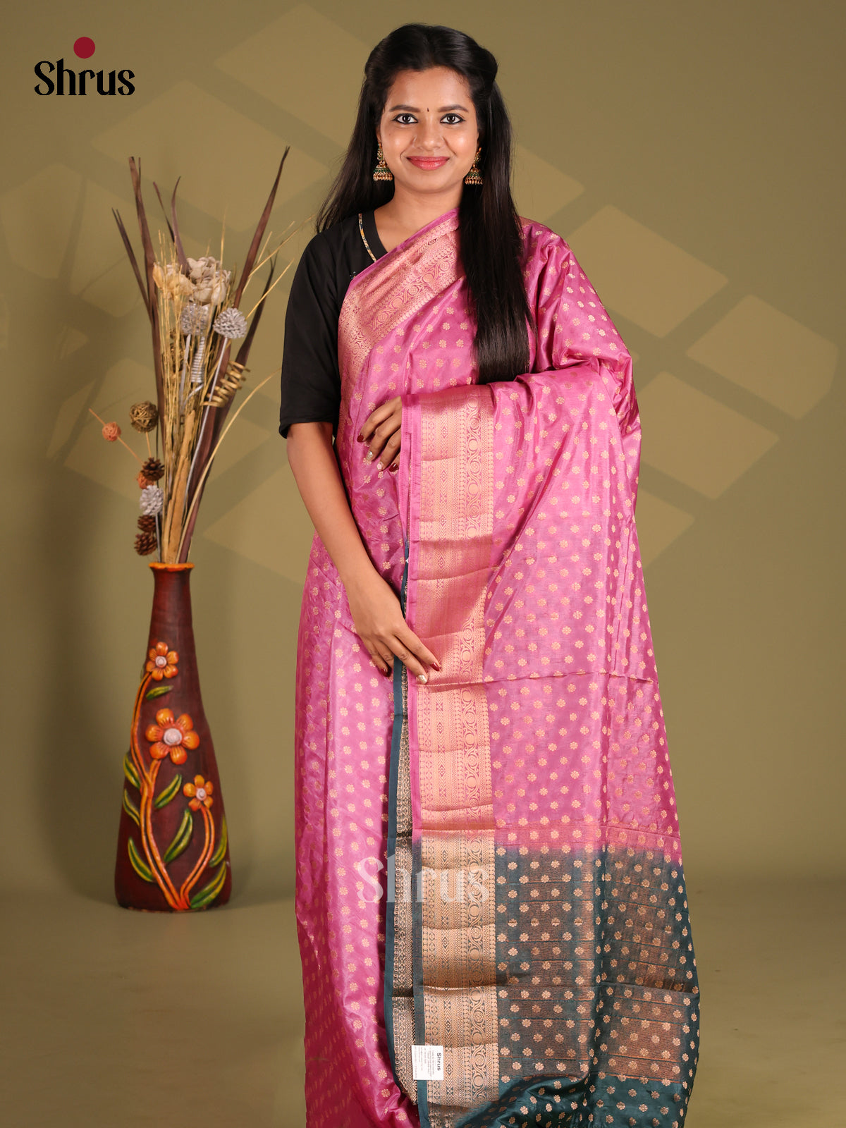Pink & Green - NorthSilk Cotton Saree - Shop on Shrus.com