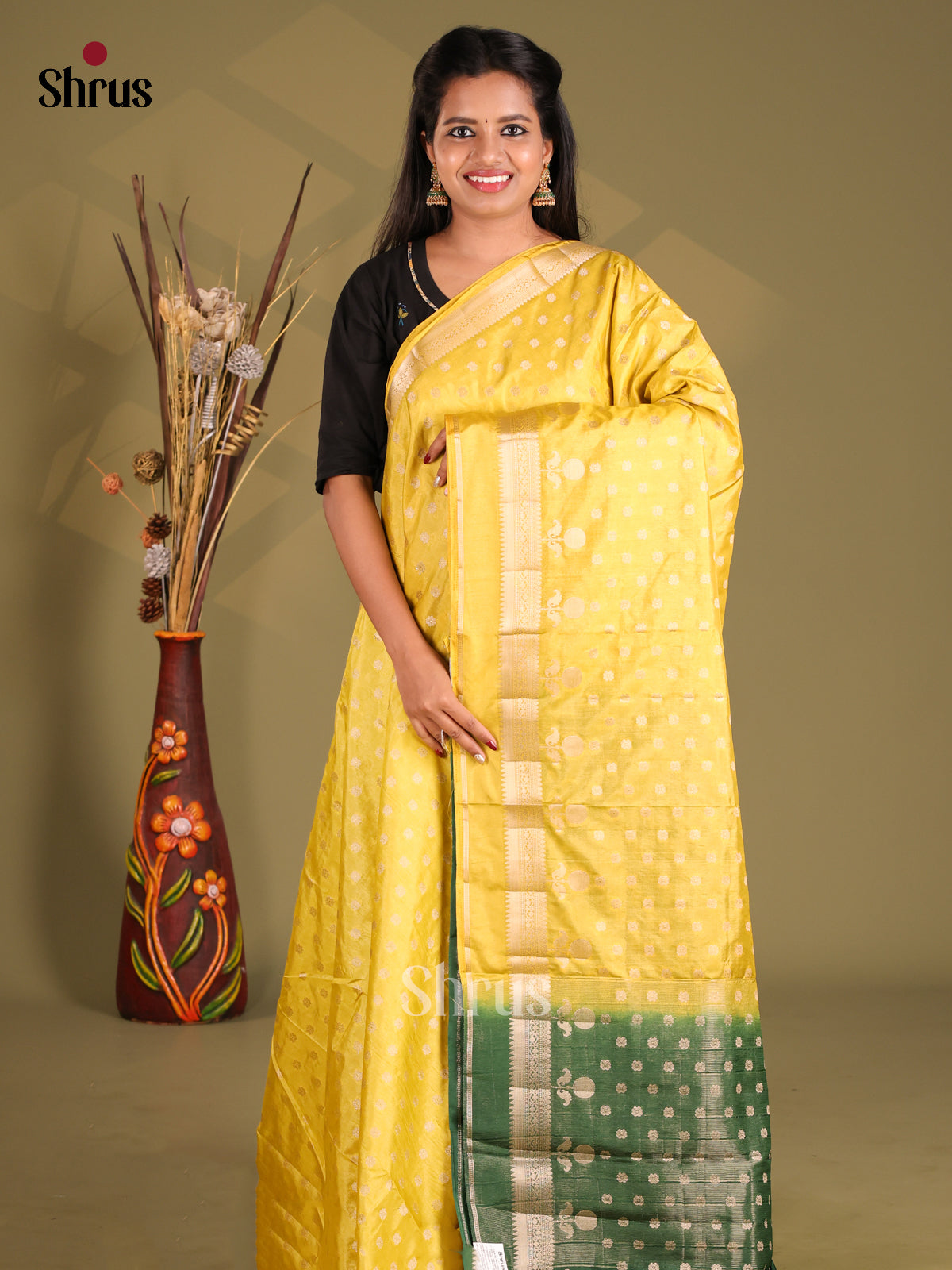 Yellow & Green - NorthSilk Cotton Saree - Shop on Shrus.com