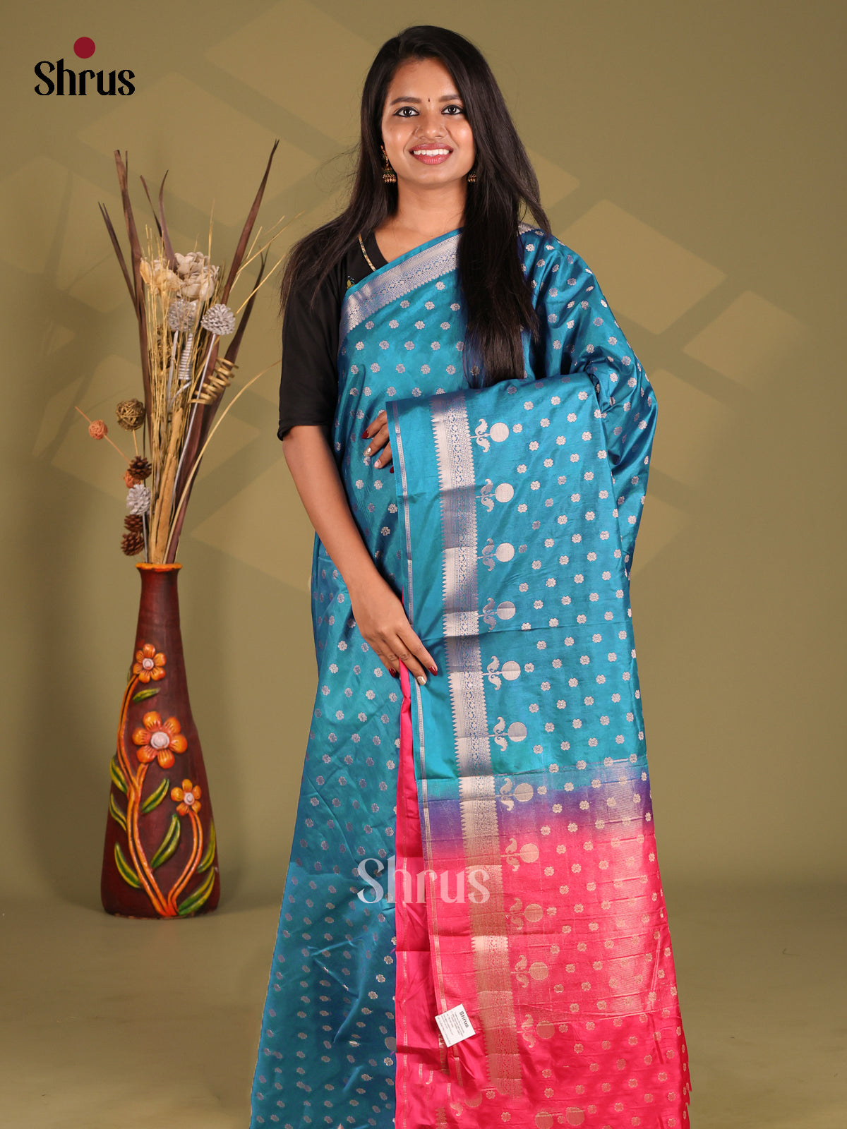 Blue & Red NorthSilk Cotton Saree