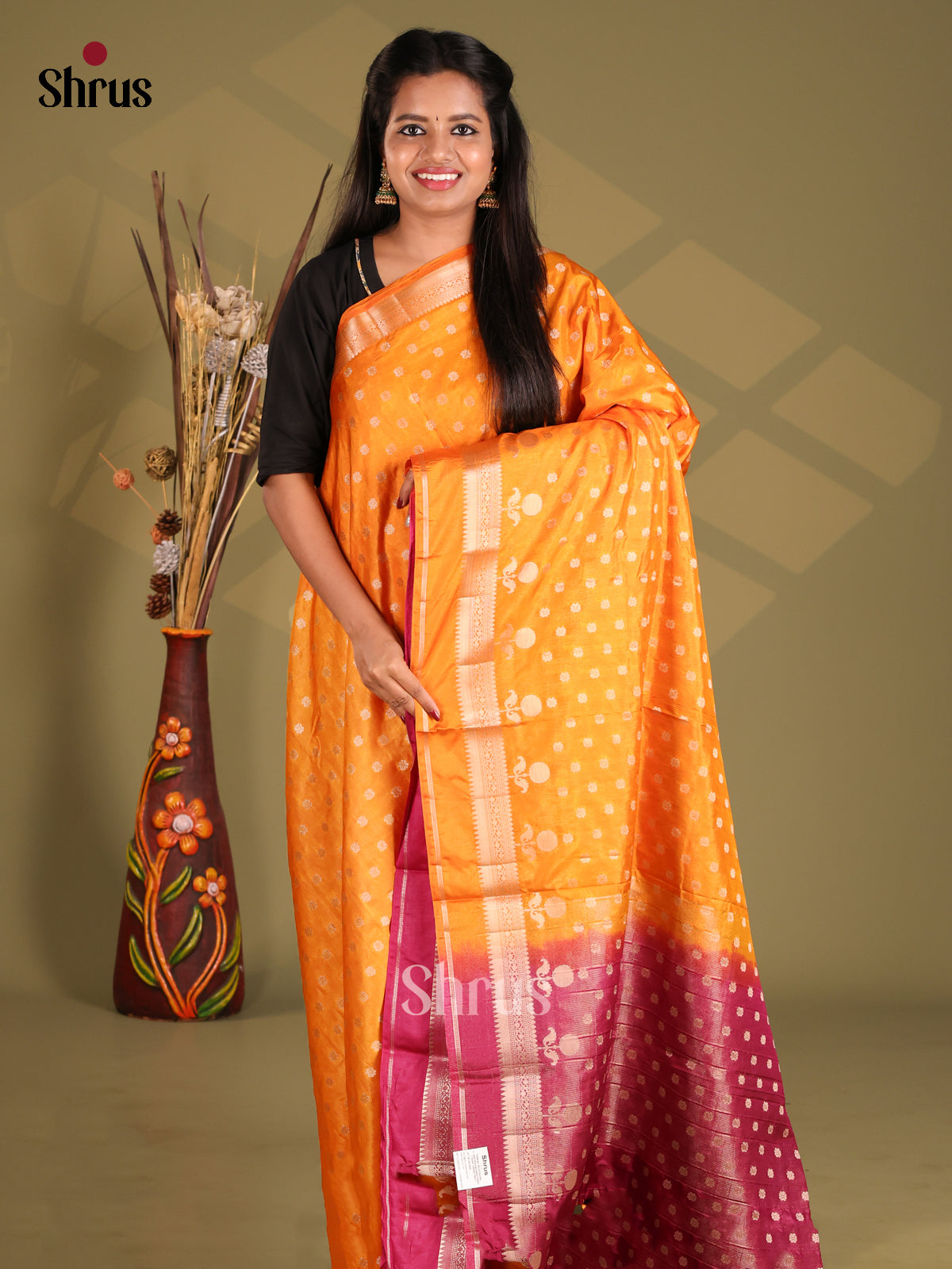 Orange & Maroon - NorthSilk Cotton Saree - Shop on Shrus.com