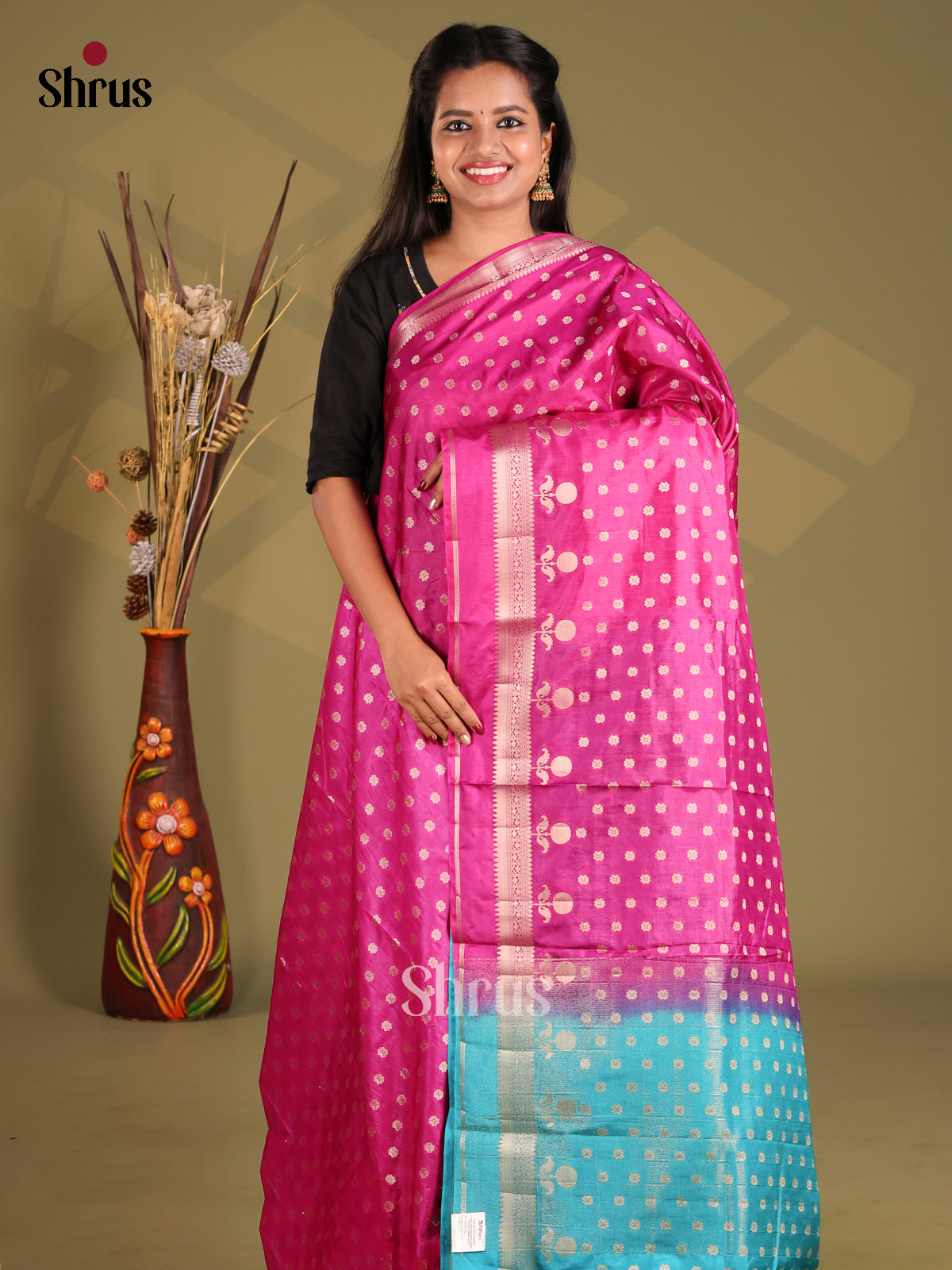 Pink & Teal - NorthSilk Cotton Saree - Shop on Shrus.com